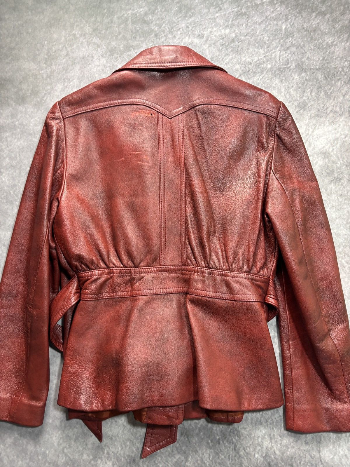 Vintage 70s Vintage Leather Jacket Belted Cropped Red Olympic Womens Size XXL / US 16-18 / IT 52-54 - 10 Thumbnail