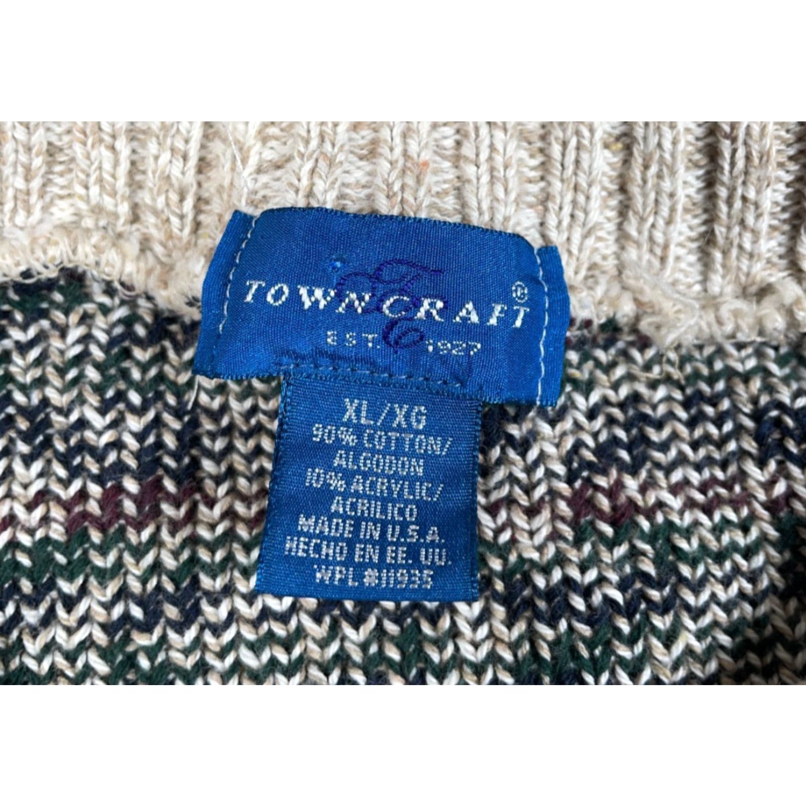 Vintage VINTAGE Towncraft Sweater Geometric Pattern Heavyweight Knit Adult XL Beige Mens Size US XL / EU 56 / 4 - 3 Thumbnail