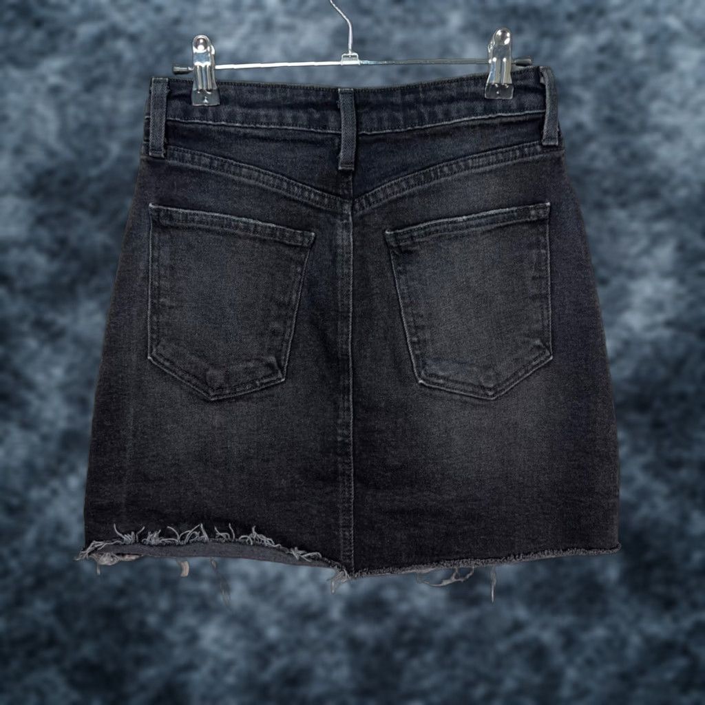 Denime Just Black Womens XS High-Waist Black Denim Mini Skirt Frayed Hem Size 26" / US 2 / IT 38 - 1 Thumbnail