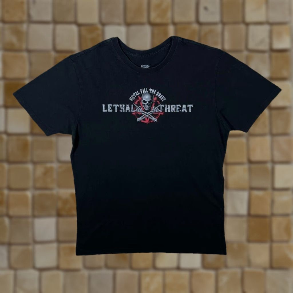 Vintage Lethal Threat "Metal Till The Grave" Goth Biker Skull Graphic Black T-Shirt XL Mens Short Sleeve 100% Cotton Vintage? Size US XL / EU 56 / 4 - 1 Thumbnail