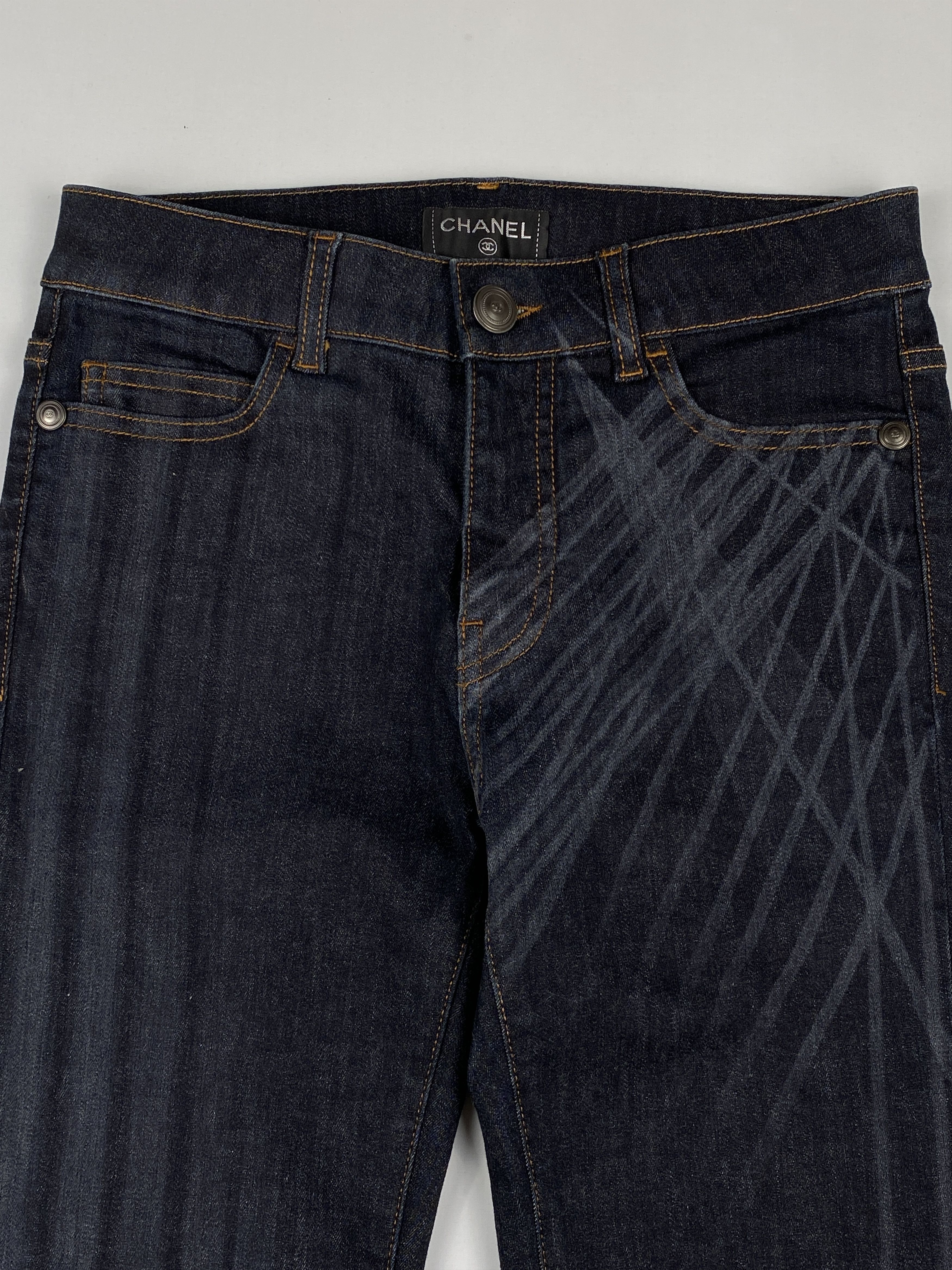 Chanel Geometric Laser Print Coco Mark Buttons Denim Jeans Size US 27 - 3 Thumbnail