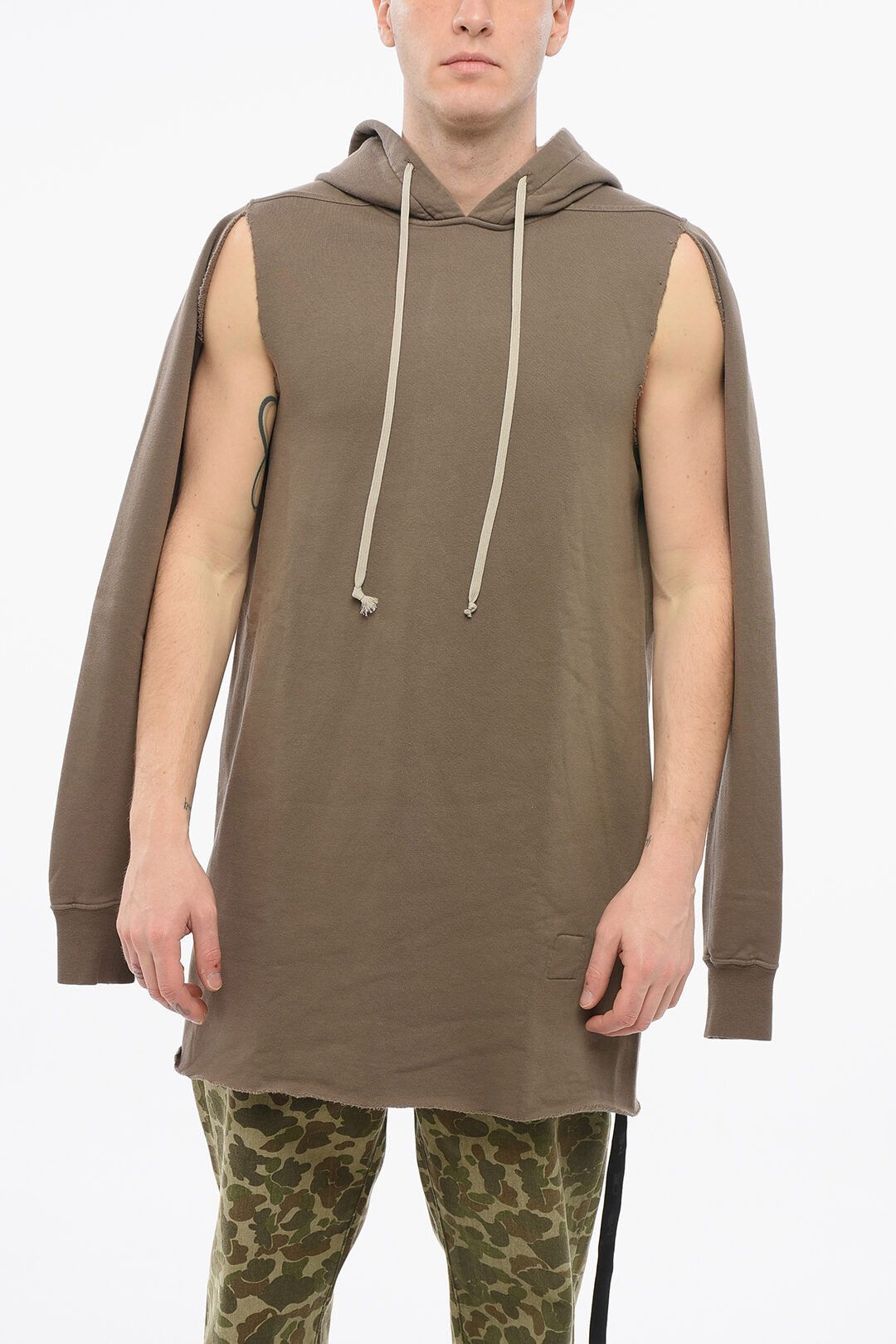 Rick Owens og1mm1025 Cut-outs and Raw-cut Hem Hoodie in Brown Size US S / EU 44-46 / 1 - 1 Thumbnail