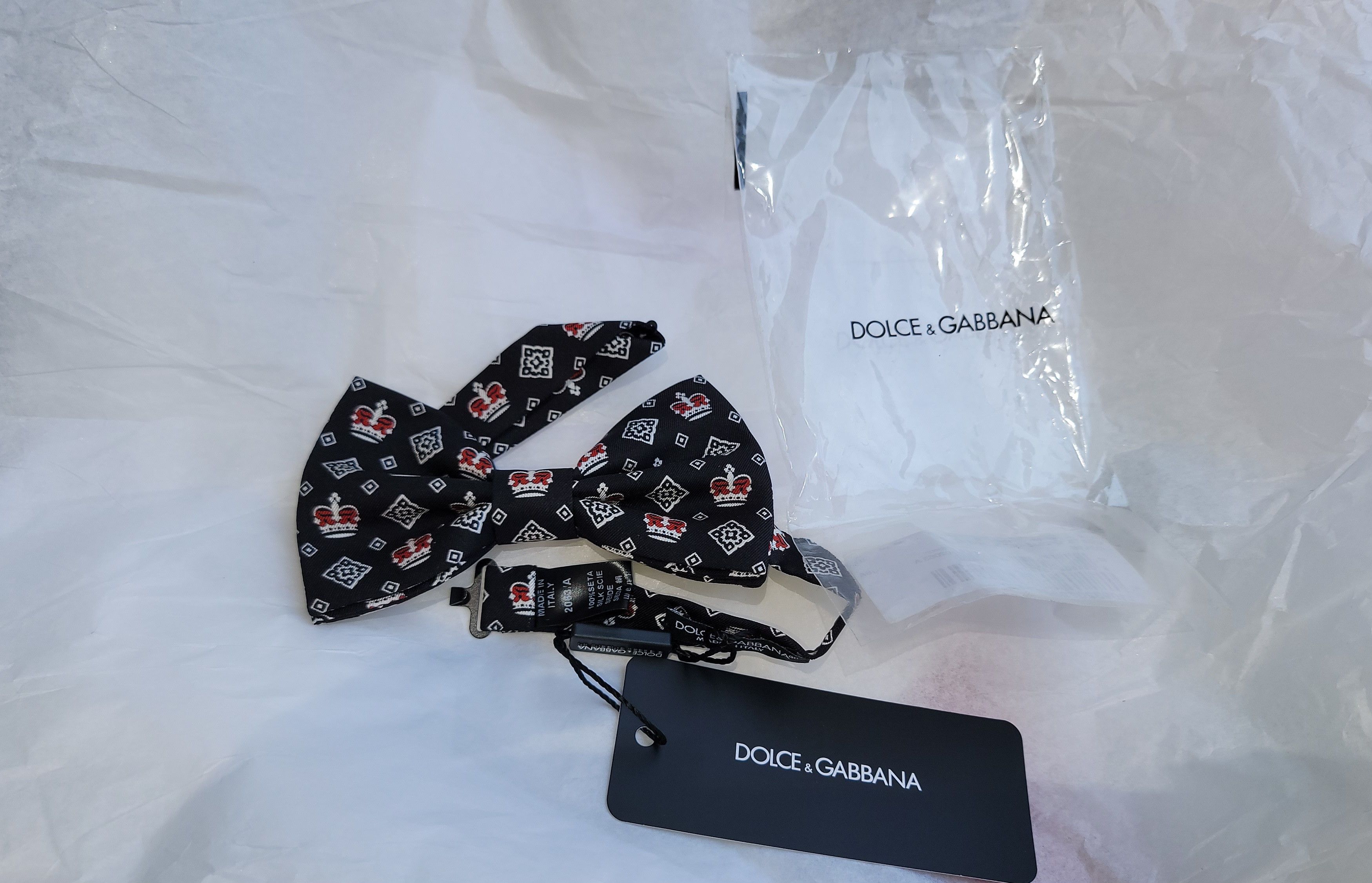 Dolce & Gabbana Crown print silk bow tie Size ONE SIZE - 1 Thumbnail