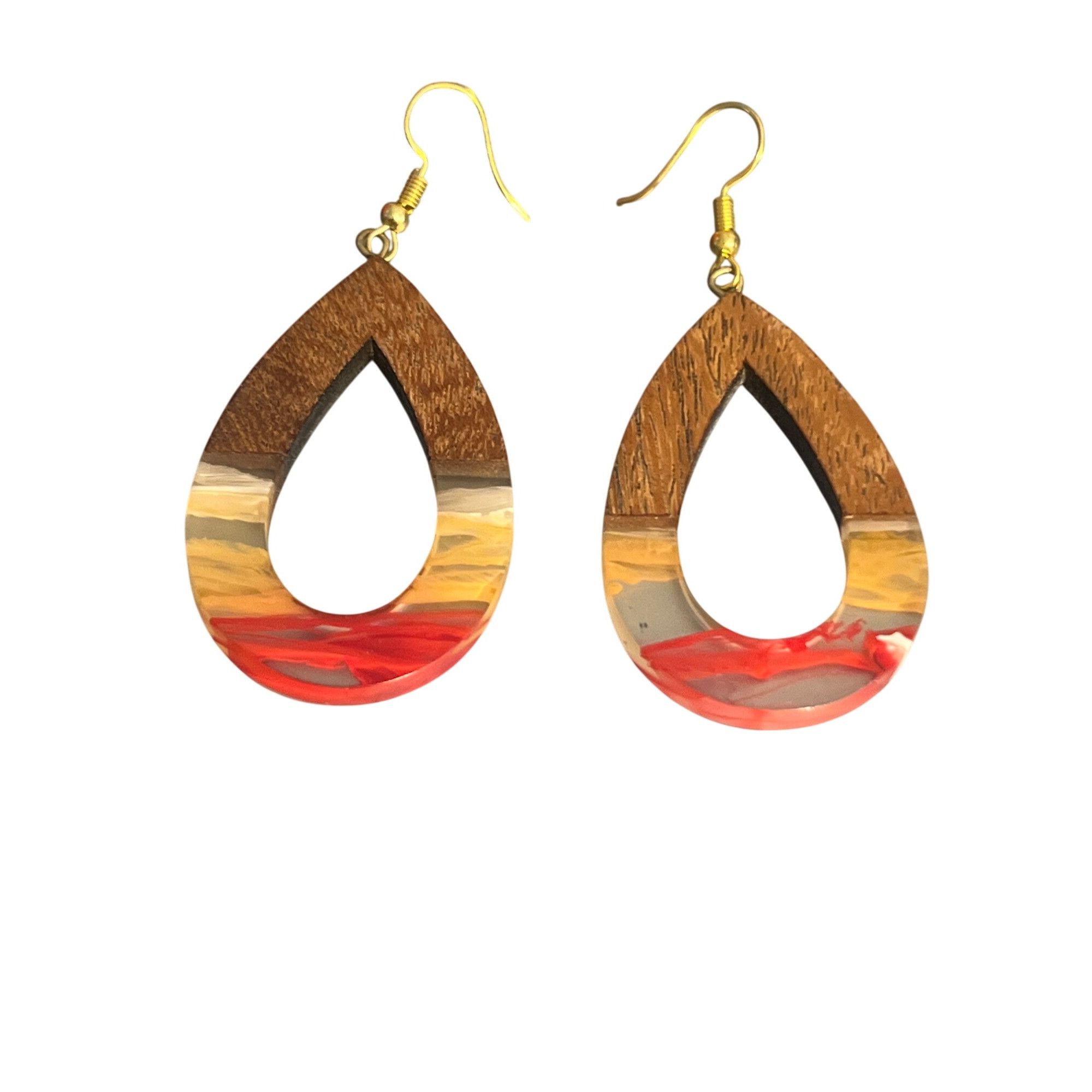 Other Vintage Wood Acrylic Open Teardrop Dangle Earrings Hooks Res Size ONE SIZE - 1 Thumbnail
