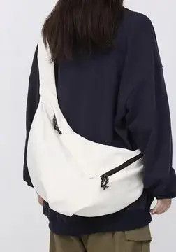 Fashion Hip Hop V-Zip Shoulder Messenger Bag Belt Bag in Beige, Men's