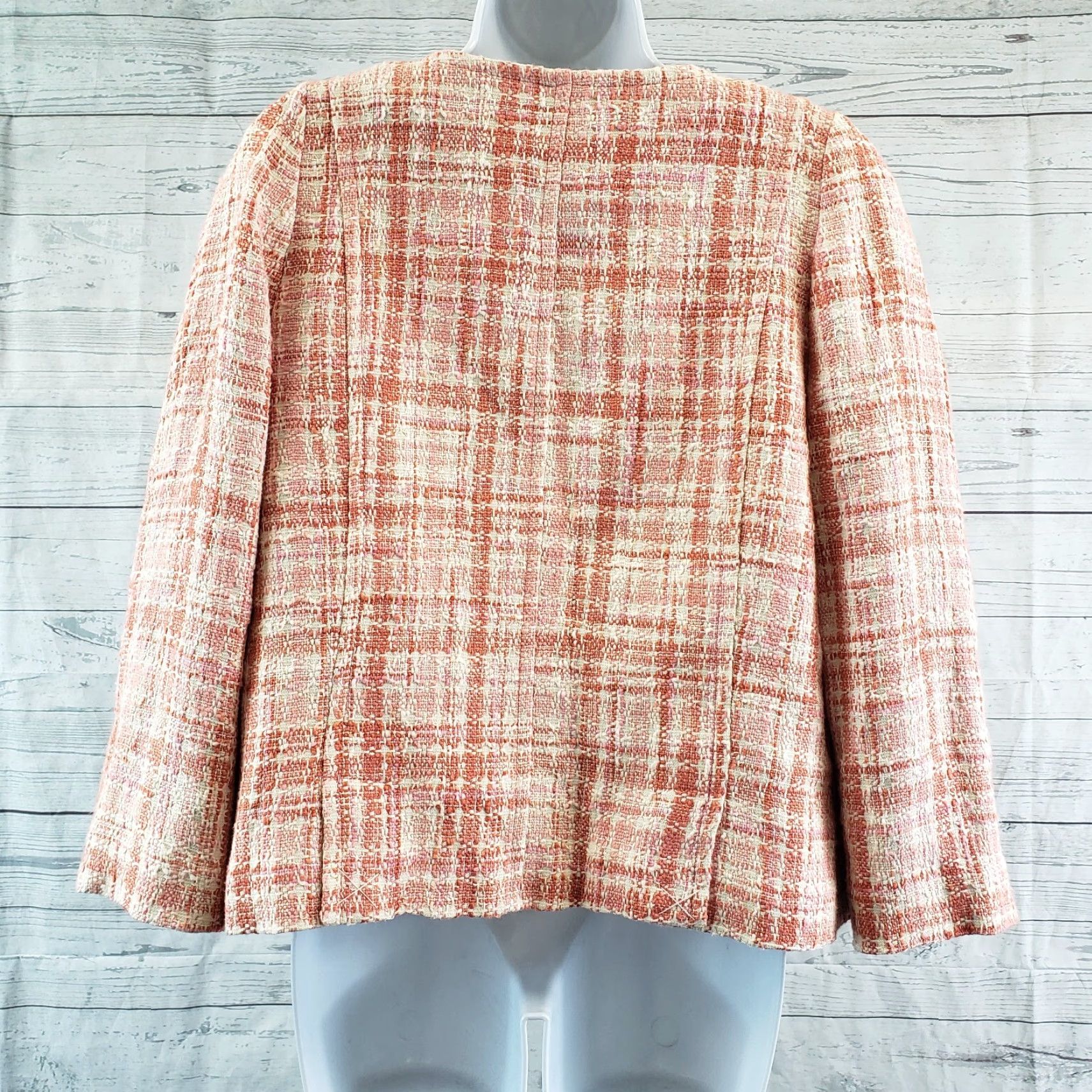Talbots Talbots Blazer Open Front Tweed Pink Plaid Cotton Blend Womens Sz 14 Jacket Size XL / US 12-14 / IT 48-50 - 4 Thumbnail