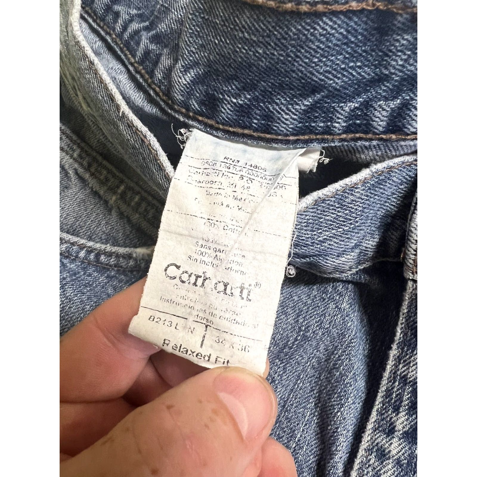 Carhartt Vintage Carhartt B213 Mens Jeans 34x36 Distressed Blue Denim Straight Relaxed 5-Pocket Casual Work/Casual Mens Size US 34 / EU 50 - 6 Thumbnail
