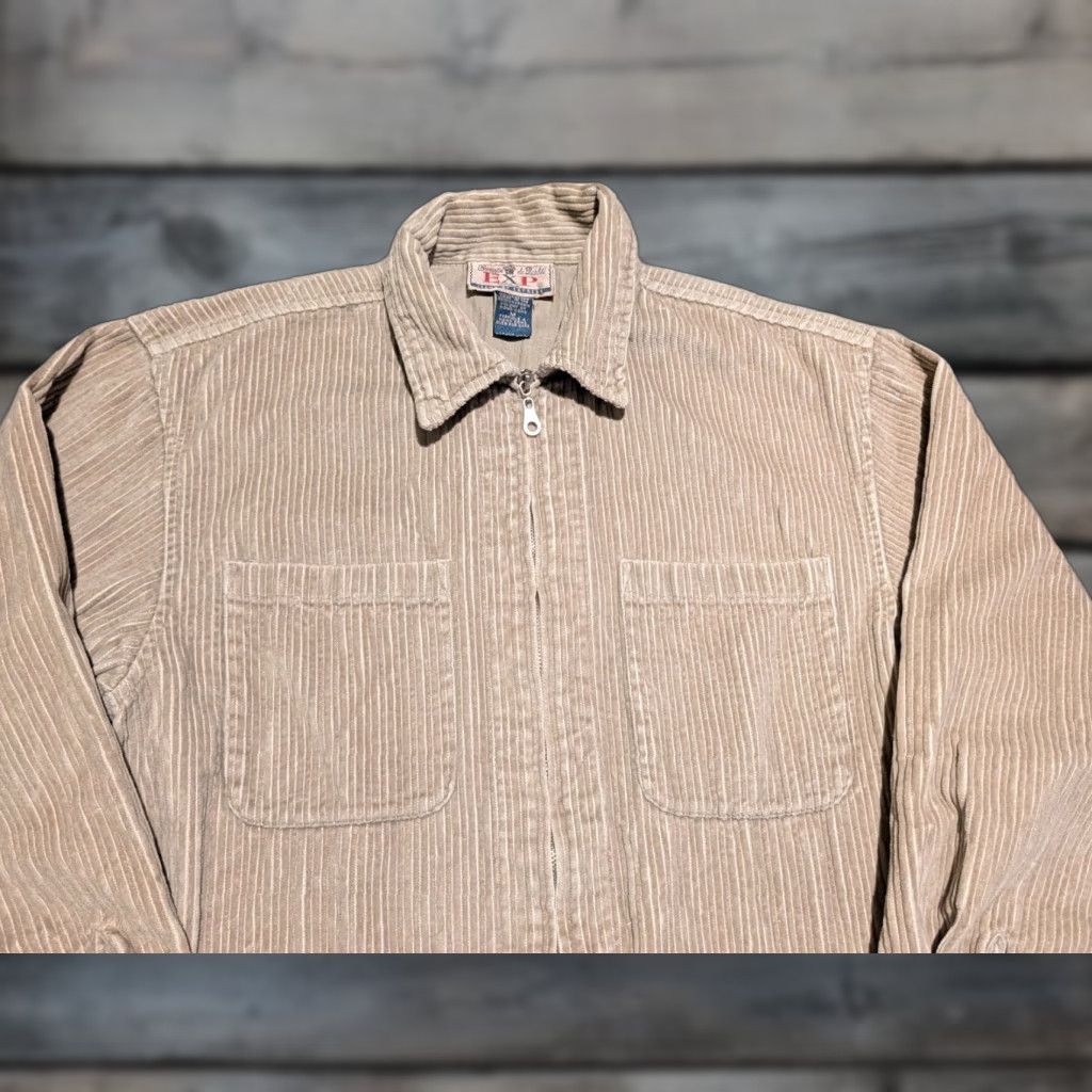 Express VINTAGE Express EXP Beige Corduroy Shirt Jacket Mens M Zip Up Shacket 90s Casual Full Zip Pockets Size US M / EU 48-50 / 2 - 1 Thumbnail