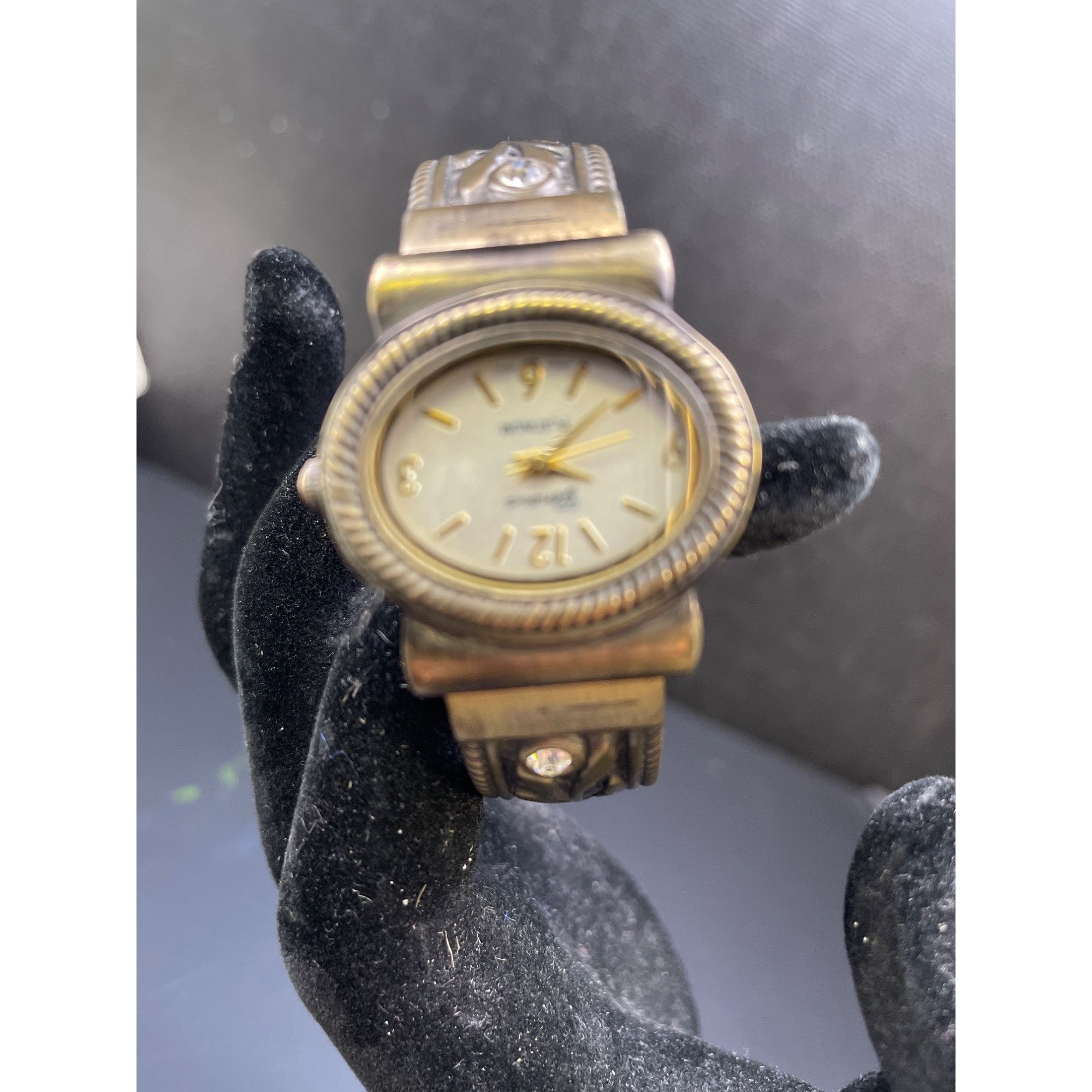 Geneva Geneva Platinum Women's Bangle/Cuff Watch bronze/ rhinestone Size ONE SIZE - 1 Thumbnail