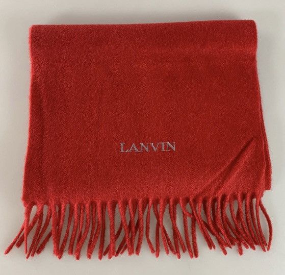 Lanvin Lanvin 🇮🇹 red cashmere fringe ends embroidered scarf NEW Size ONE SIZE - 4 Thumbnail