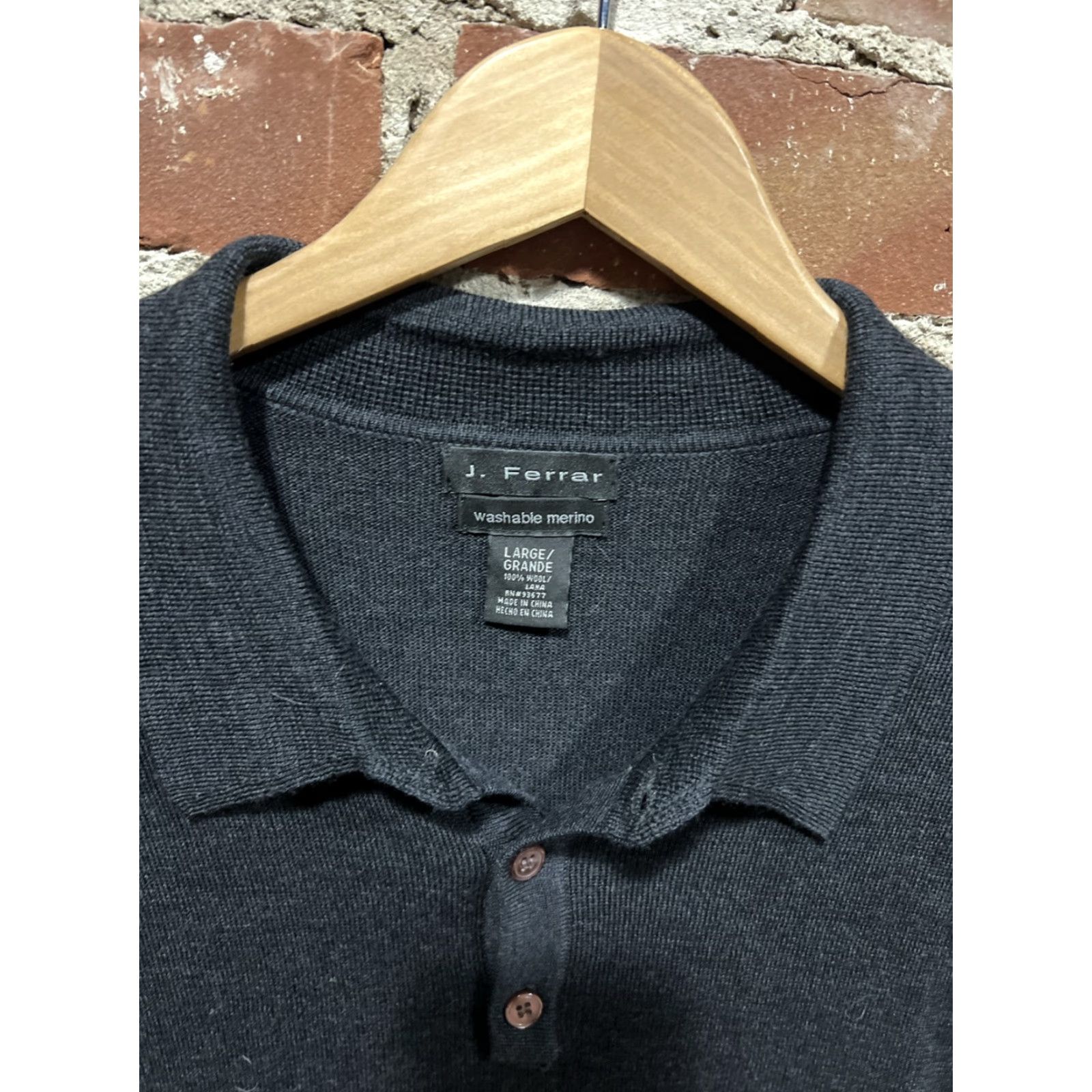 Vintage J Ferrar Mens L Pullover Collared Polo Sweater 100% Merino Wool Gray Large Size US M / EU 48-50 / 2 - 2 Thumbnail