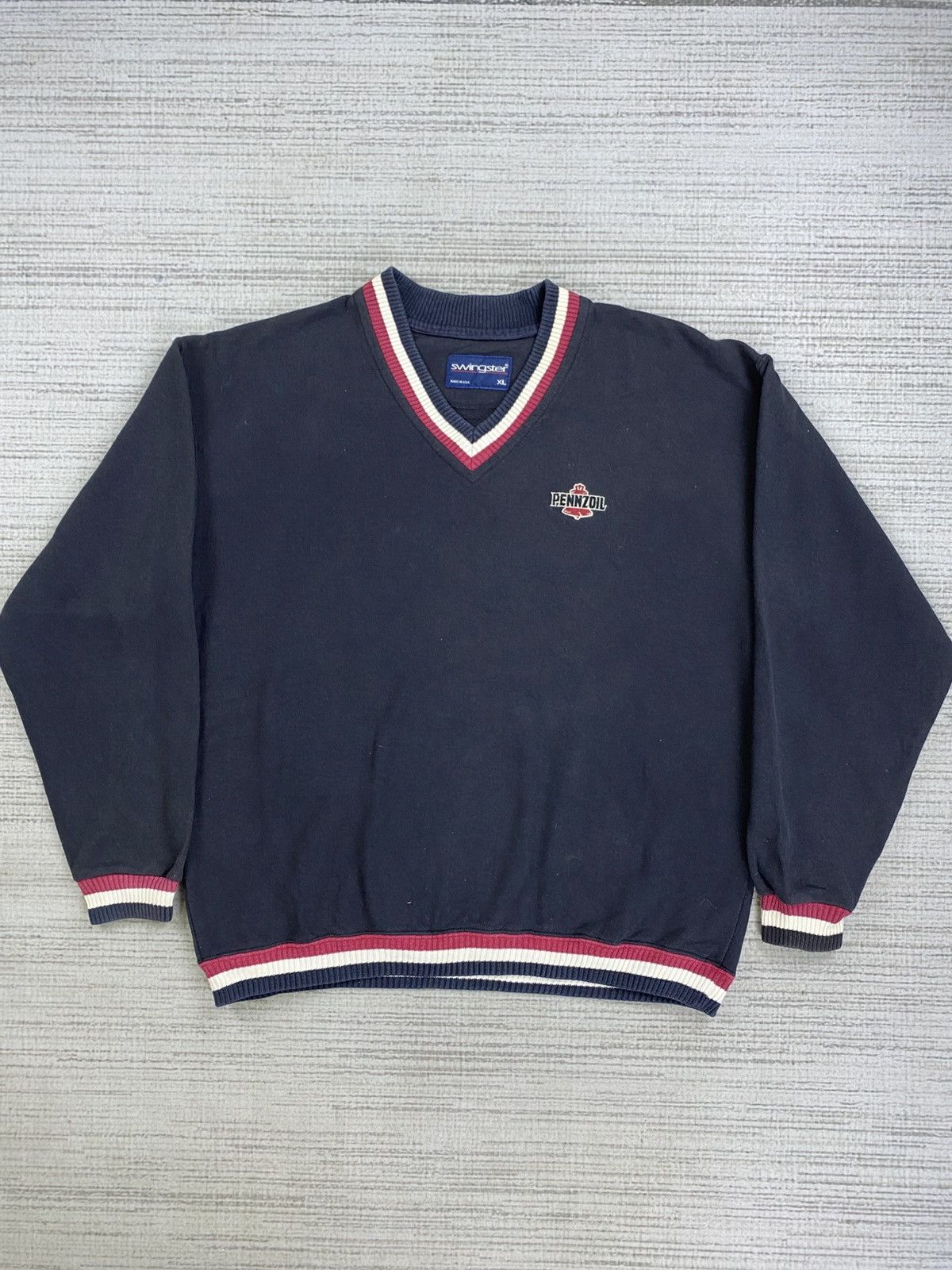 Japanese Brand × Swingster × Vintage Vtg 80s Swingster Pennzoil Made In Usa V Neck Sweatshirt Size US L / EU 52-54 / 3 - 5 Thumbnail