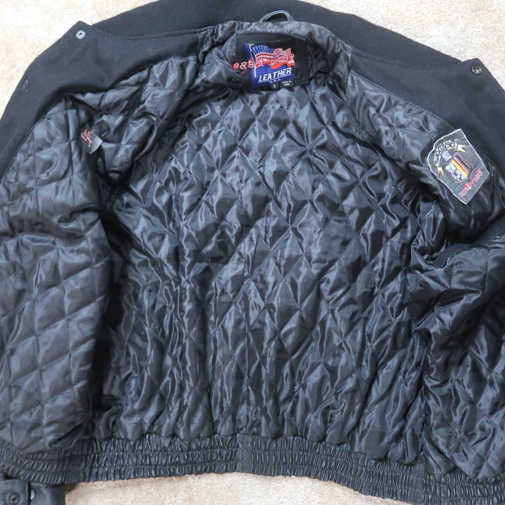 Vintage VARSITY JACKET Black Leather Wool Body Jacket Men's Large Leather USA Jacket/Coat Size US L / EU 52-54 / 3 - 5 Thumbnail