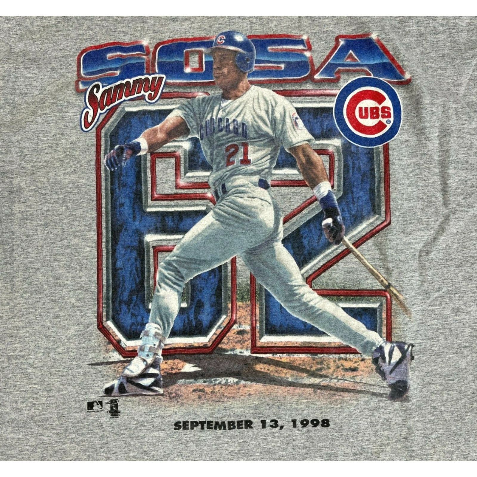Pro Player VINTAGE Chicago Cubs Sammy Sosa 62 Home Runs T-shirt ProPlayer Shirt Mens L Gray 90s Sports Size US L / EU 52-54 / 3 - 3 Thumbnail