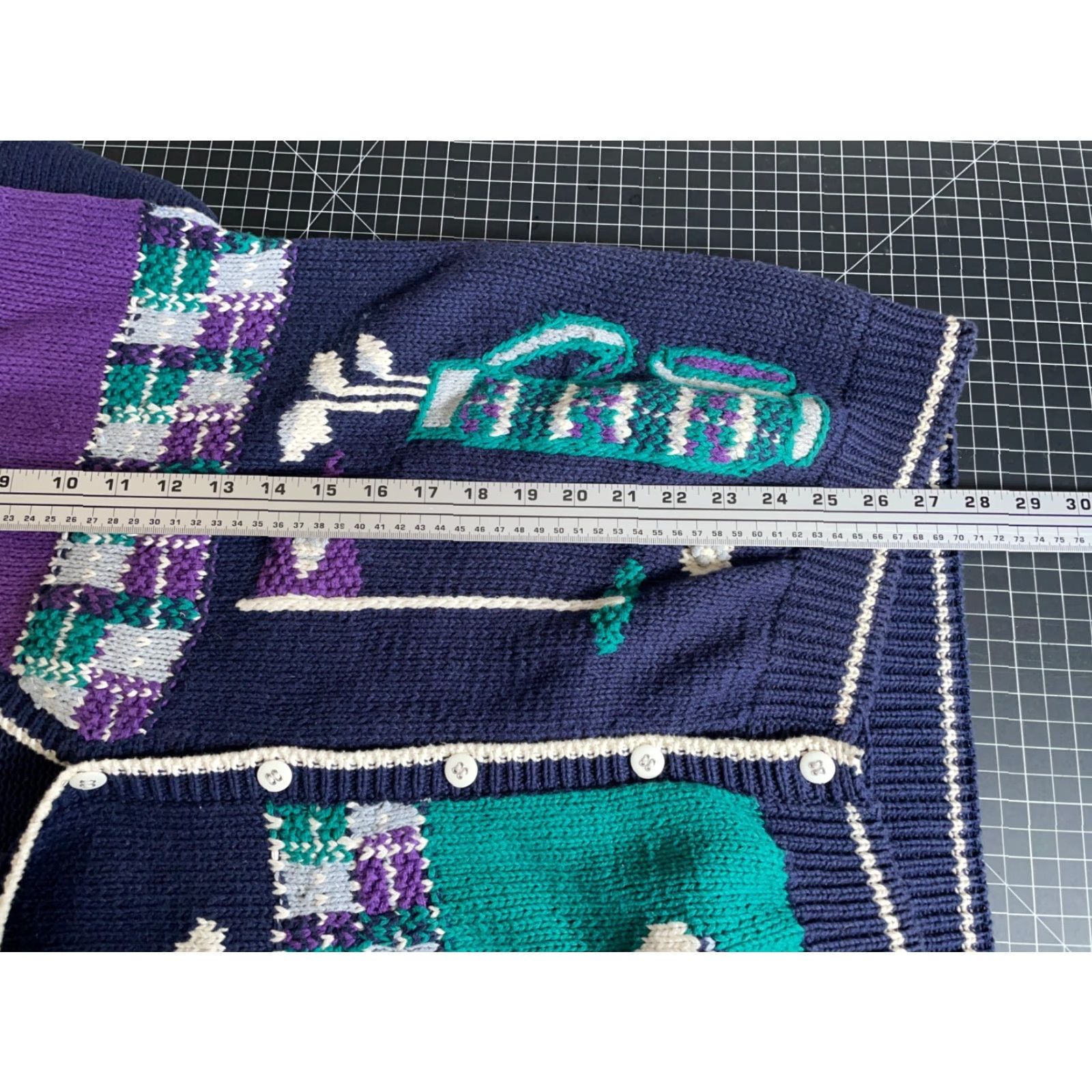 Vintage VINTAGE Northern Isles Cardigan Women's 3X Blue Purple Hand Knit Sweater Golf Portraits Retro 90s Size XXL / US 16-18 / IT 52-54 - 6 Thumbnail