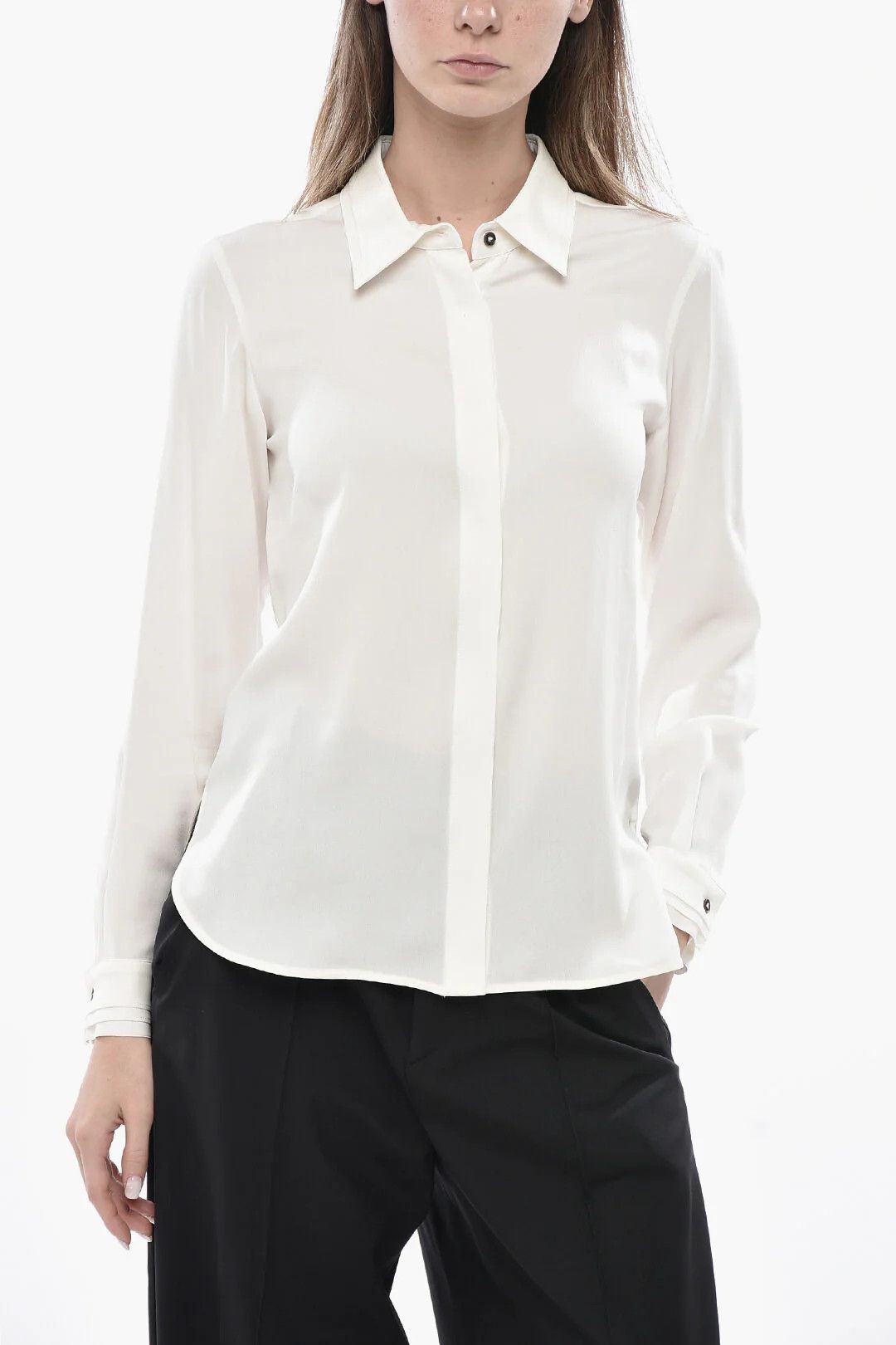 Max Mara og1mm0426 Silk Chiffon Blouse in White Size S / US 4 / IT 40 - 1 Thumbnail