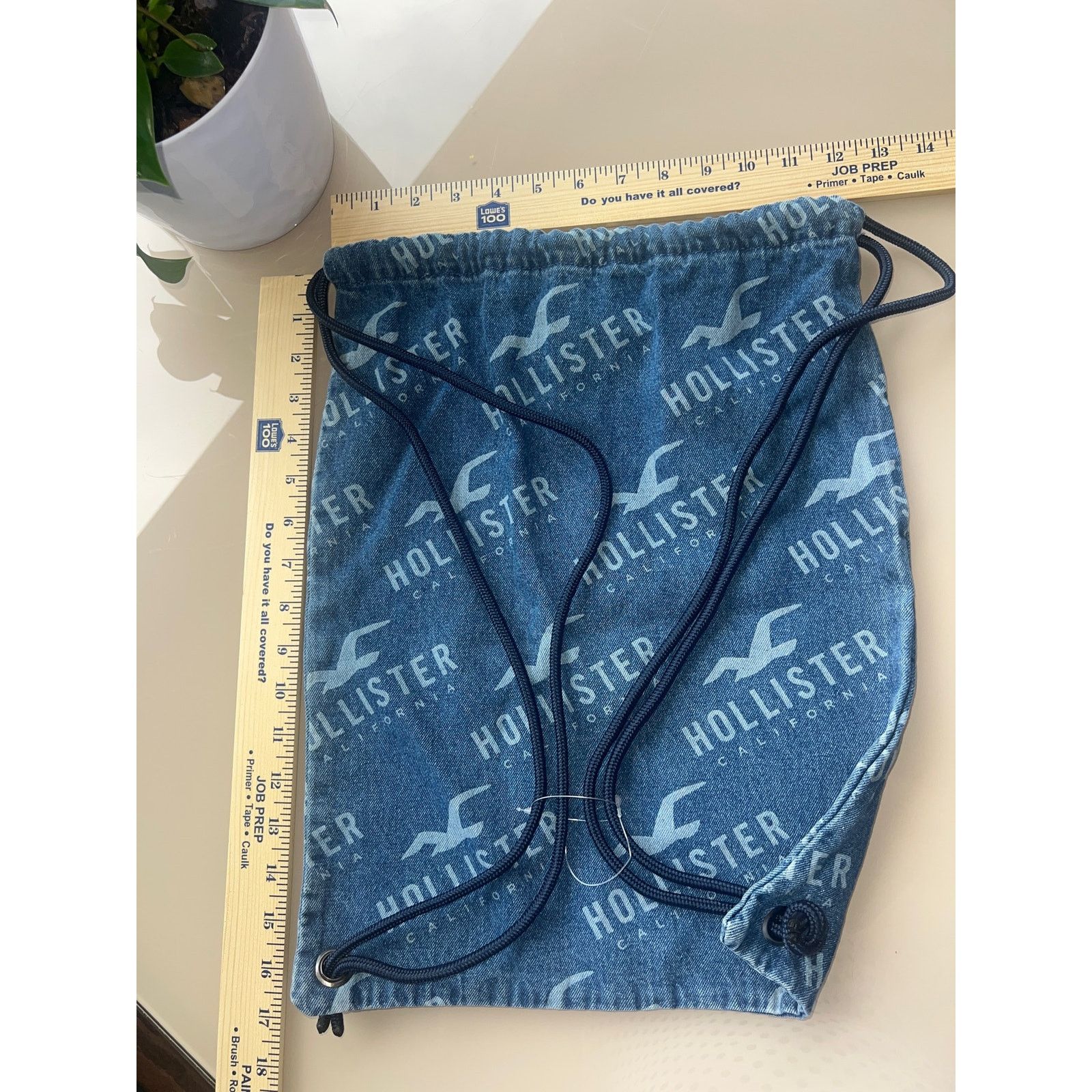 Hollister Hollister Logo Denim Back pack Y2k Style Drawstring Jean Size ONE SIZE - 2 Thumbnail