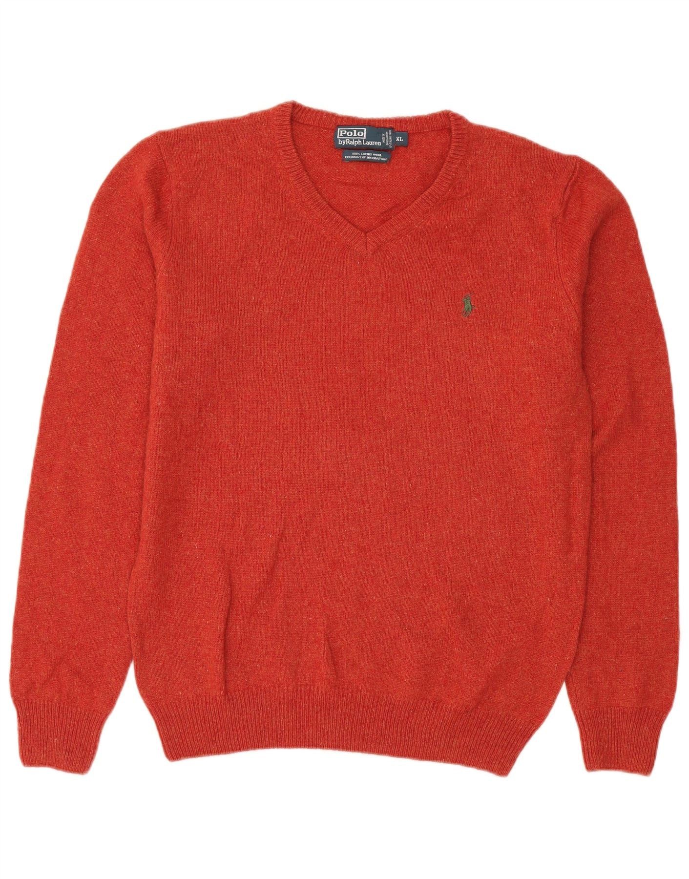 Polo Ralph Lauren Mens V-Neck Jumper Sweater XL Red Lambswool Size US XL / EU 56 / 4 - 1 Thumbnail