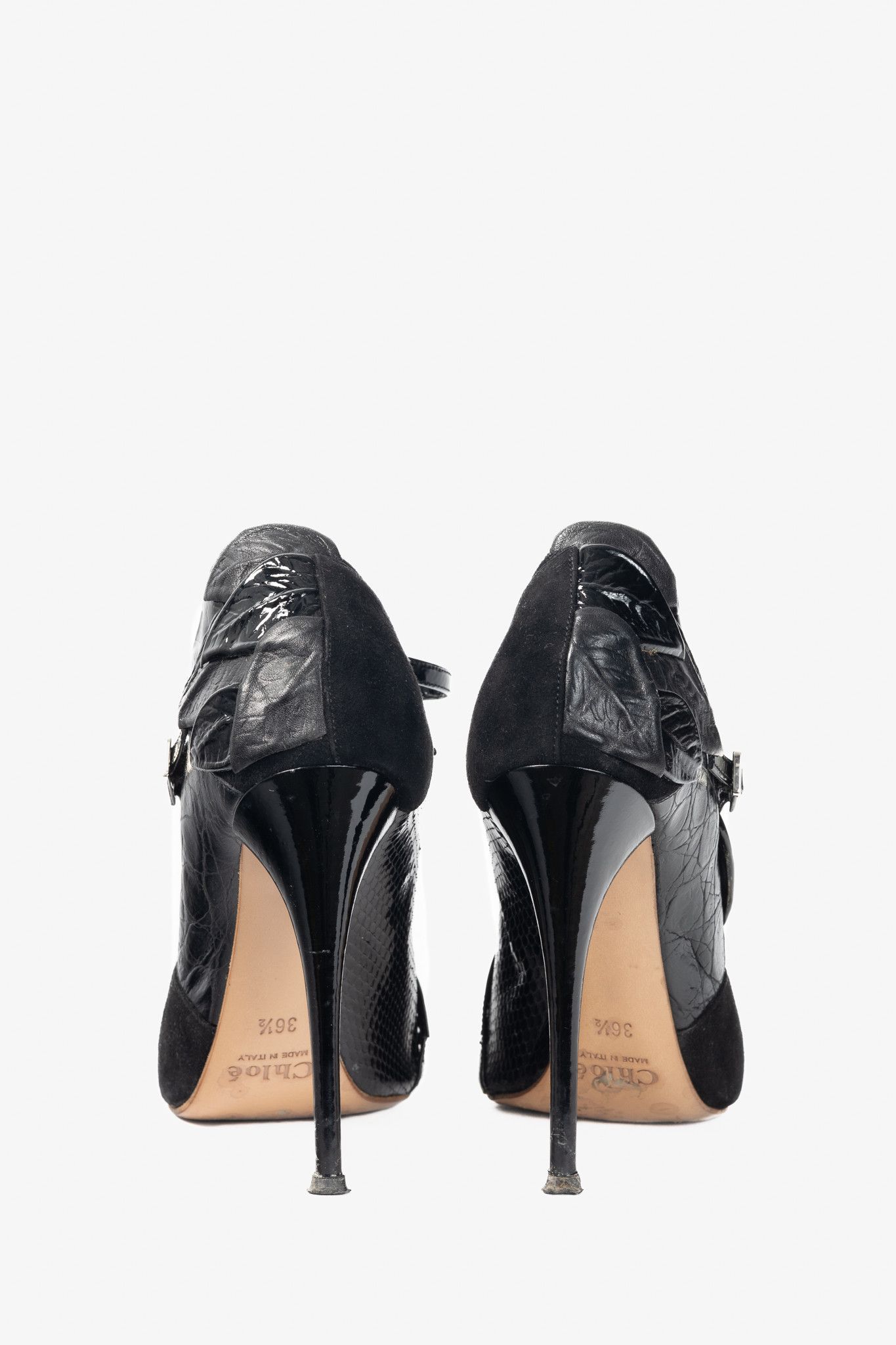 Chloe Chloe AW08 Runway Snake-Embossed/Suede/Leaf-Applique Heels Size US 6 / IT 36 - 3 Thumbnail
