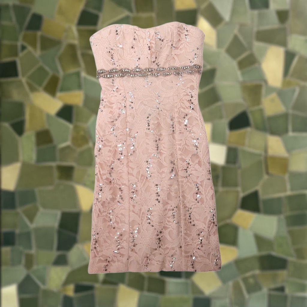Vintage VINTAGE My Michelle Dress Bodycon Strapless Lace Beaded Sequin Pink 1 XS Womens Short Mini 90s 2000s Size XS / US 0-2 / IT 36-38 - 1 Thumbnail
