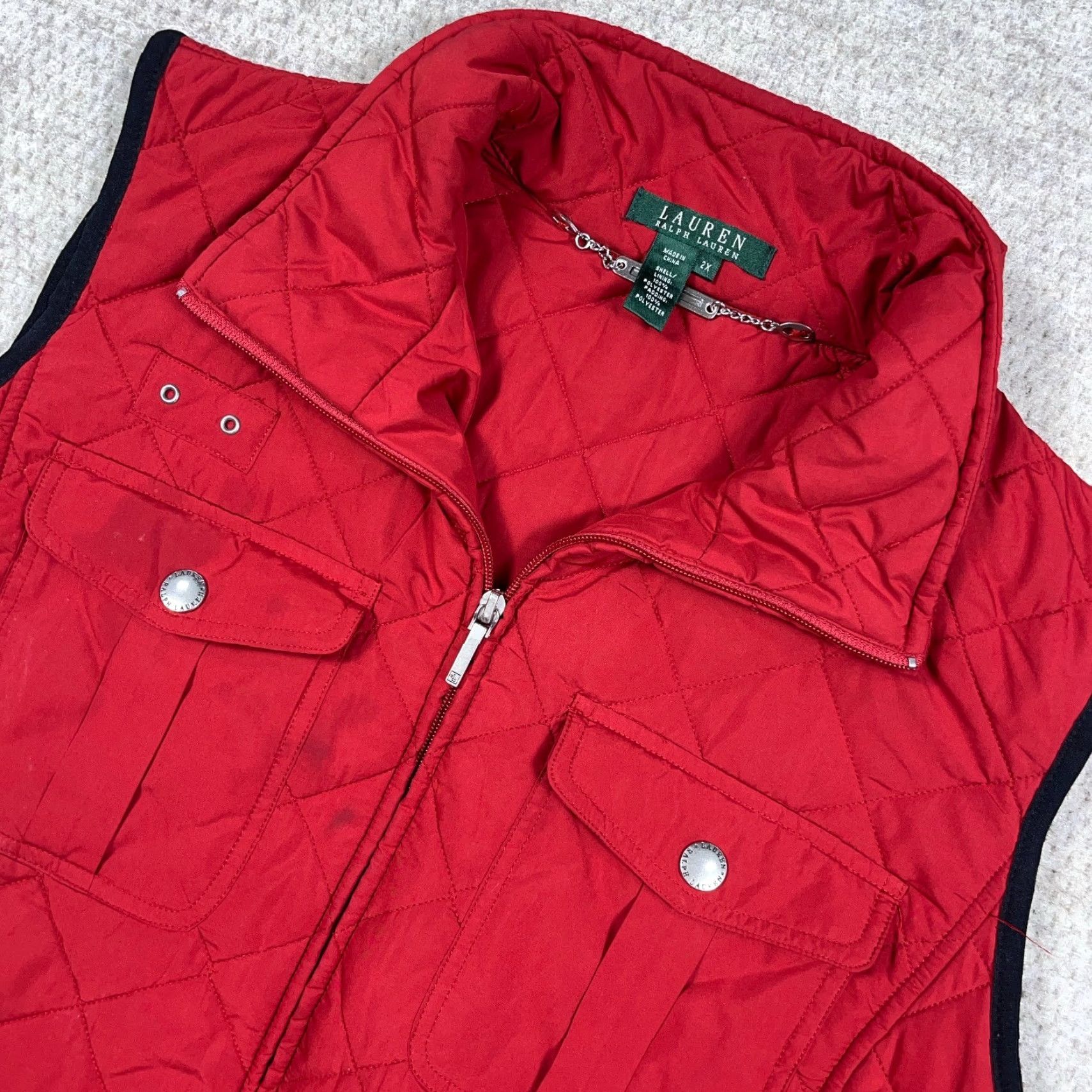 Ralph Lauren Lauren Ralph Lauren Puffer Vest Women 2X Red Quilted Full Zip Logo Embroidered Jacket Vest LRL Size XXL / US 16-18 / IT 52-54 - 2 Thumbnail