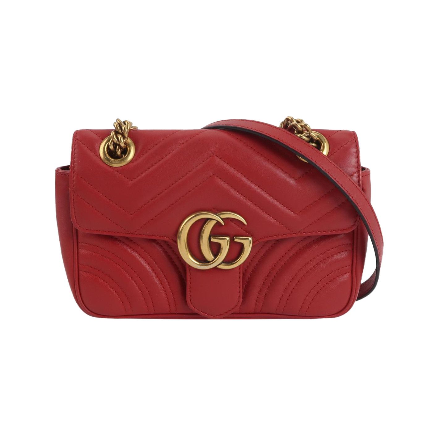 Gucci Gucci GG Marmont Red Leather Shoulder Bag Size ONE SIZE - 1 Thumbnail