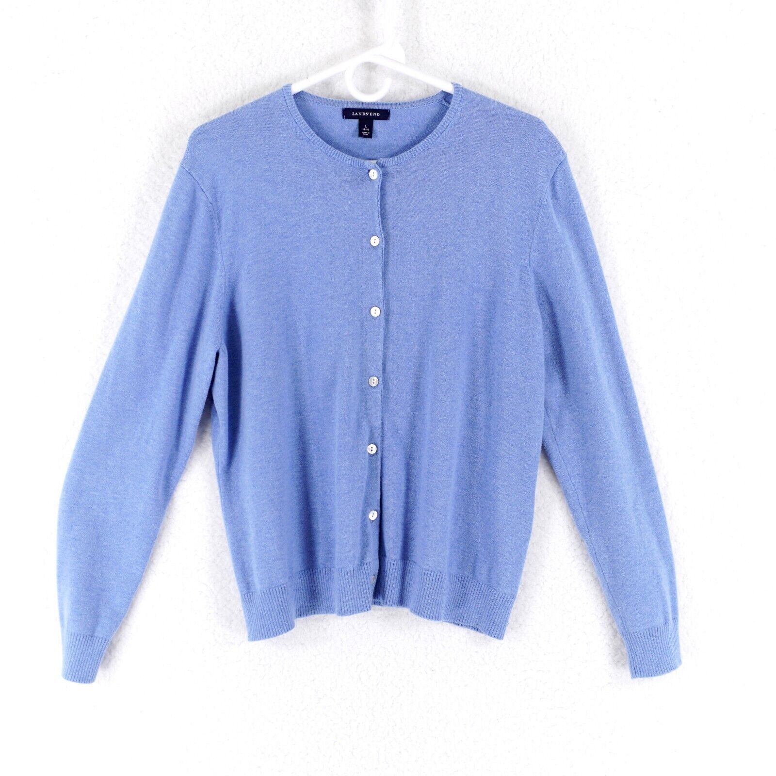 Lands' End Land's End Large Button Front Baby Blue Sweater Round Neck C Size L / US 10 / IT 46 - 1 Thumbnail