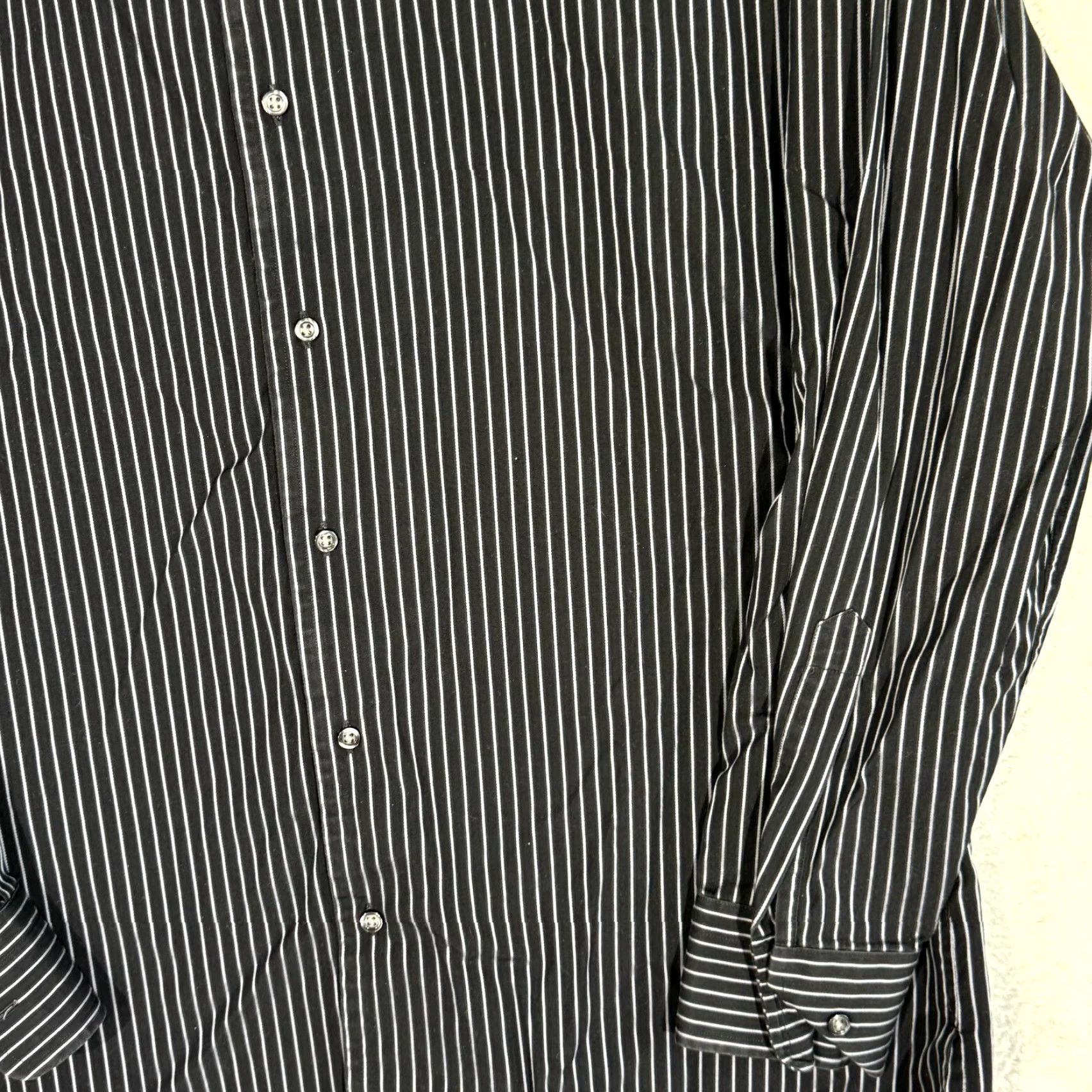 Hugo Boss HUGO BOSS Dress Shirt 17 (34/35) Black Pinstripe Long Sleeve Button-Up Mens Shirt Size 46R - 5 Thumbnail