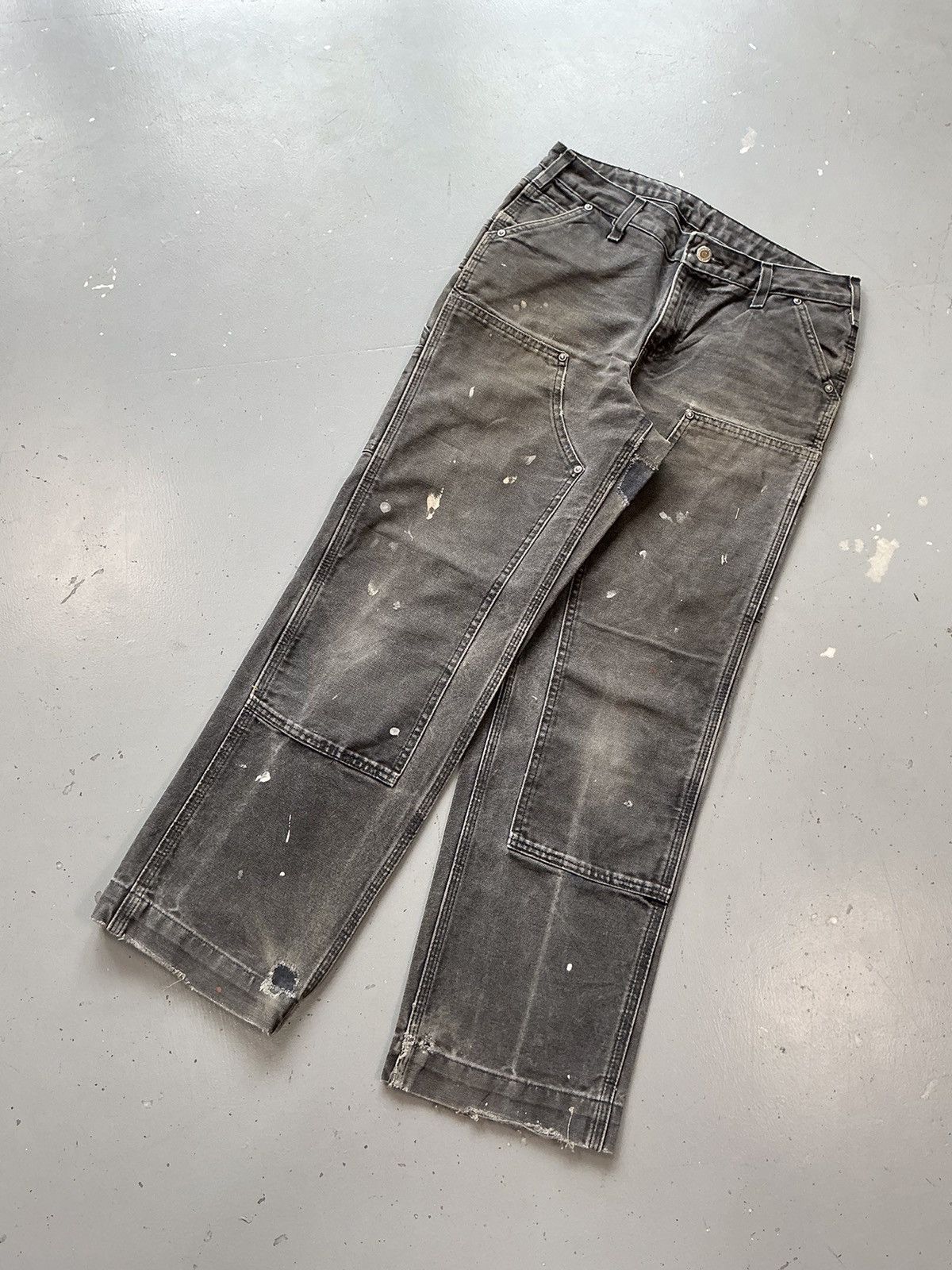 Carhartt × Vintage Vintage sunfade Carhartt B01 BLK painted double knee denim Size US 29 - 3 Thumbnail