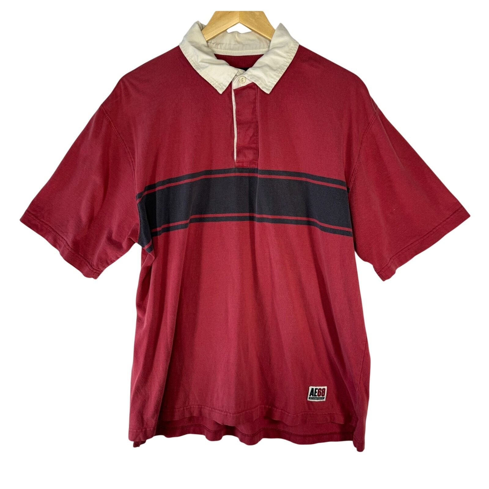 American Eagle Outfitters VTG American Eagle Red Navy Stripe Polo Rugby Shirt size L Size US L / EU 52-54 / 3 - 1 Thumbnail