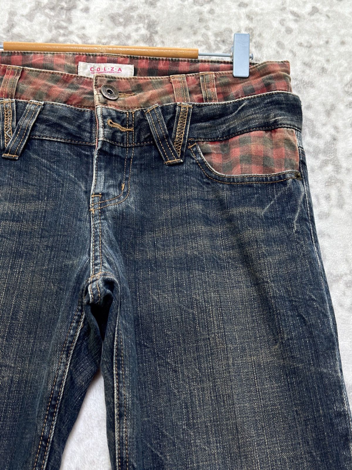 Japanese Brand Colza Y2K Double Waist Distressed Printed back Denim Jeans Size US 31 - 5 Thumbnail