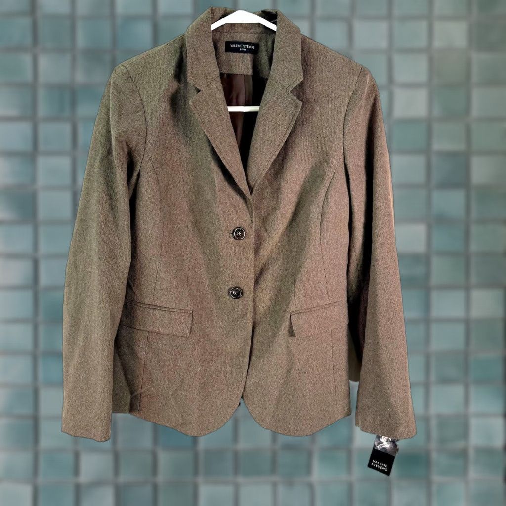 Vintage Valerie Stevens Chevron Notch Lapel Blazer Jacket Womens Size 8P Brown NWT Size M / US 6-8 / IT 42-44 - 1 Thumbnail