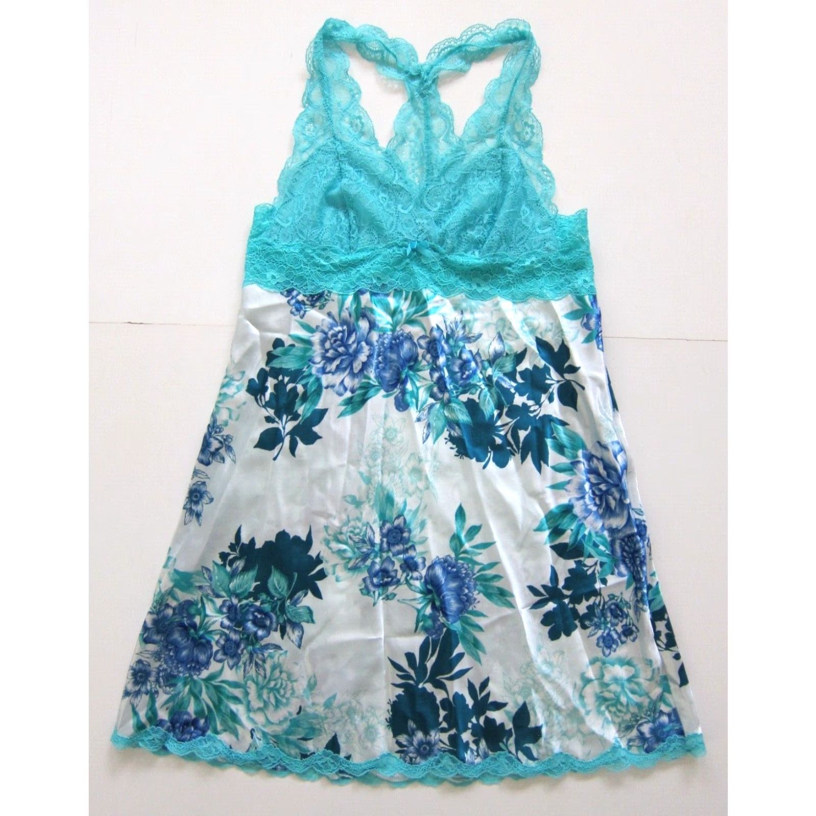 Vintage Thalia Sodi Intimates Blue Floral Lace Satin Nightgown Dress M Women XS-XL Size M Camisole Style Size M / US 6-8 / IT 42-44 - 2 Thumbnail