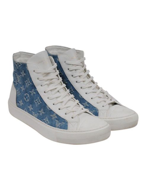 Louis Vuitton White Blue Denim LV Tattoo High Top Sneakers - 01897 Size US 9 / EU 42 - 1 Thumbnail