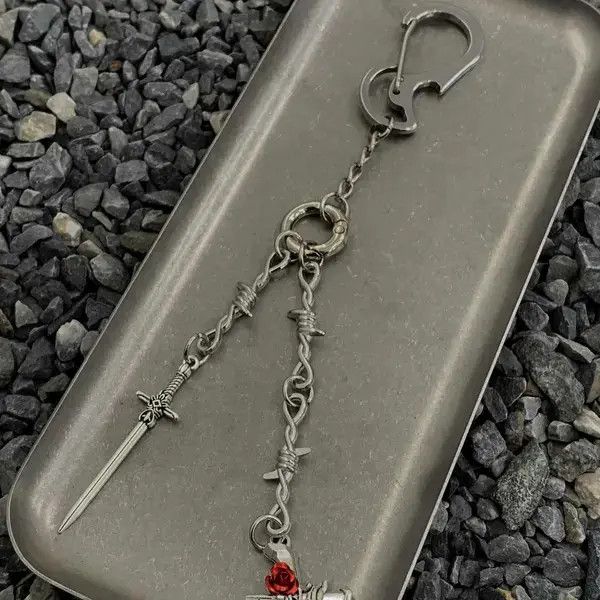Jewelry Silver Sword and Rose Cross Keychain, Gothic Charm Size ONE SIZE - 5 Thumbnail