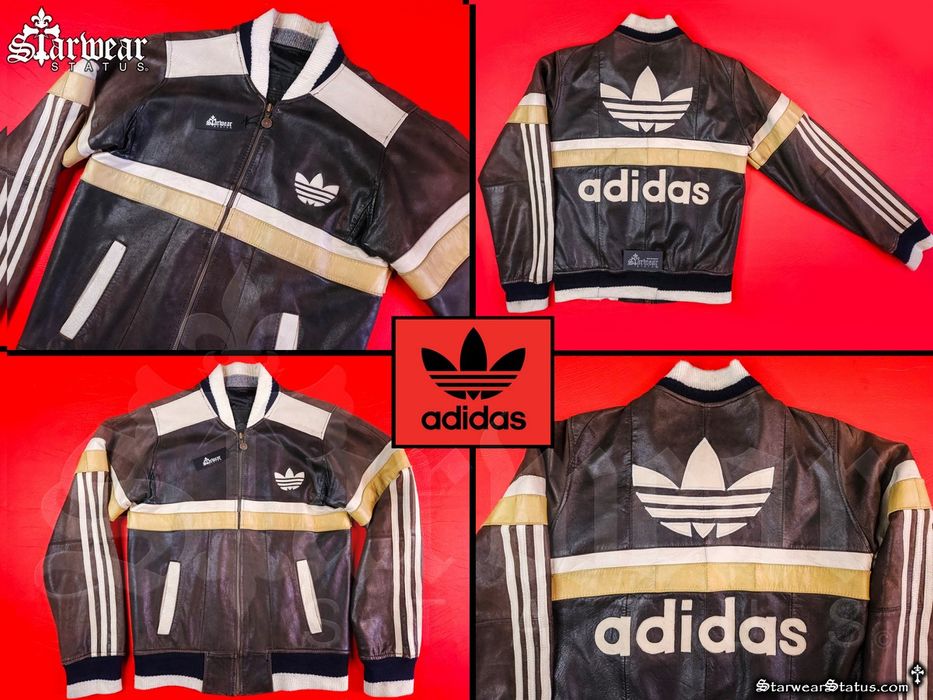 Adidas Vintage 80s 90s ADIDAS Leather RUN DMC Racing Bomber Jacket