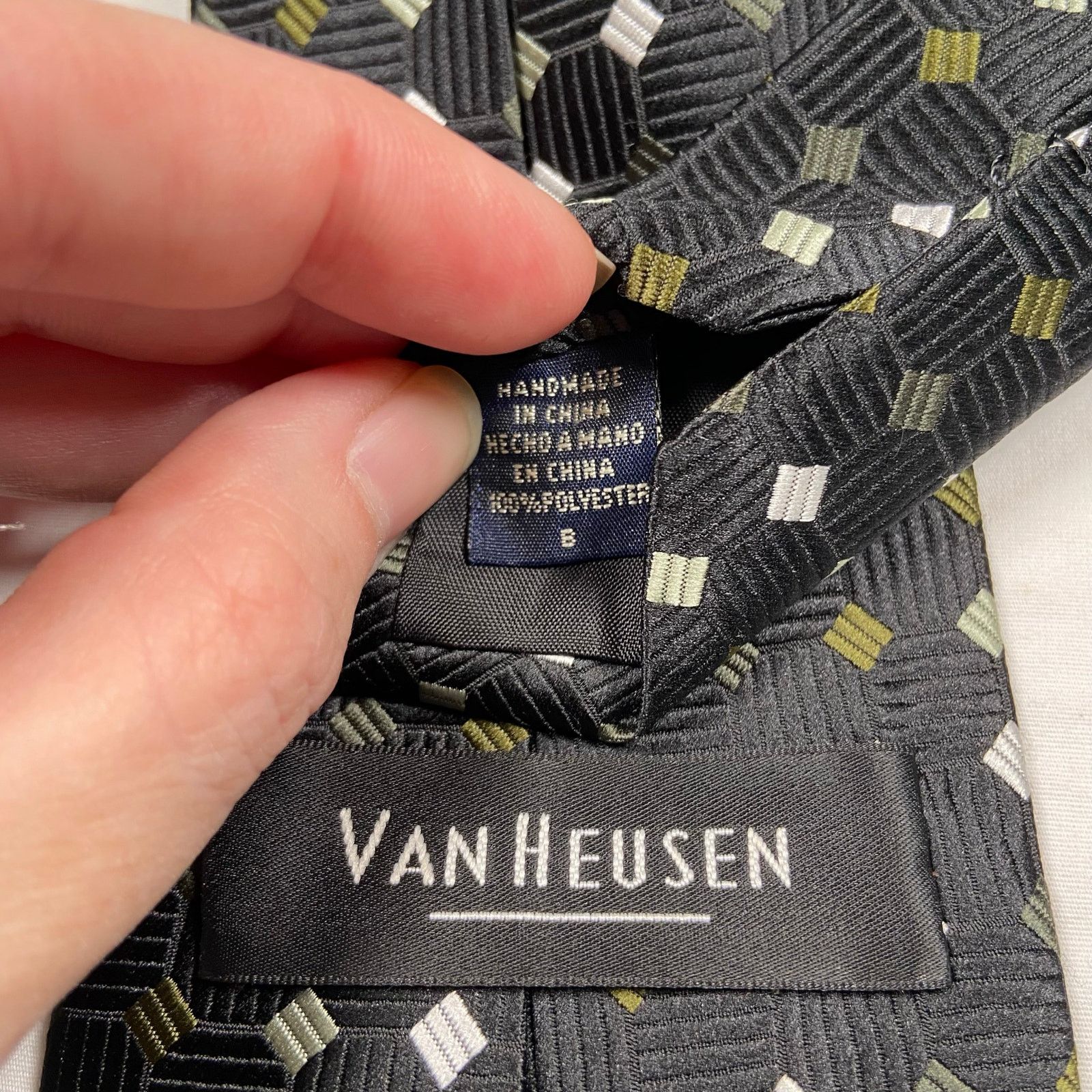 Van Heusen Van Heusen Men's Tie Black Green Geometric Classic Handmade Size ONE SIZE - 3 Thumbnail