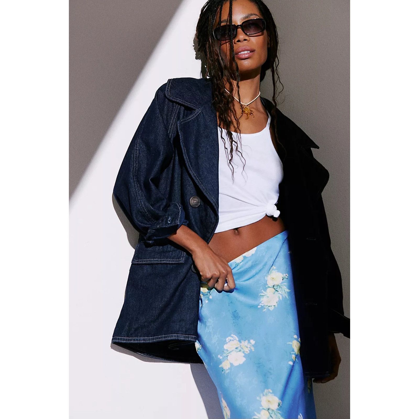Free People New FREE PEOPLE Denim Car Coat $148 SMALL Dark Blue Indigo Size S / US 4 / IT 40 - 1 Thumbnail