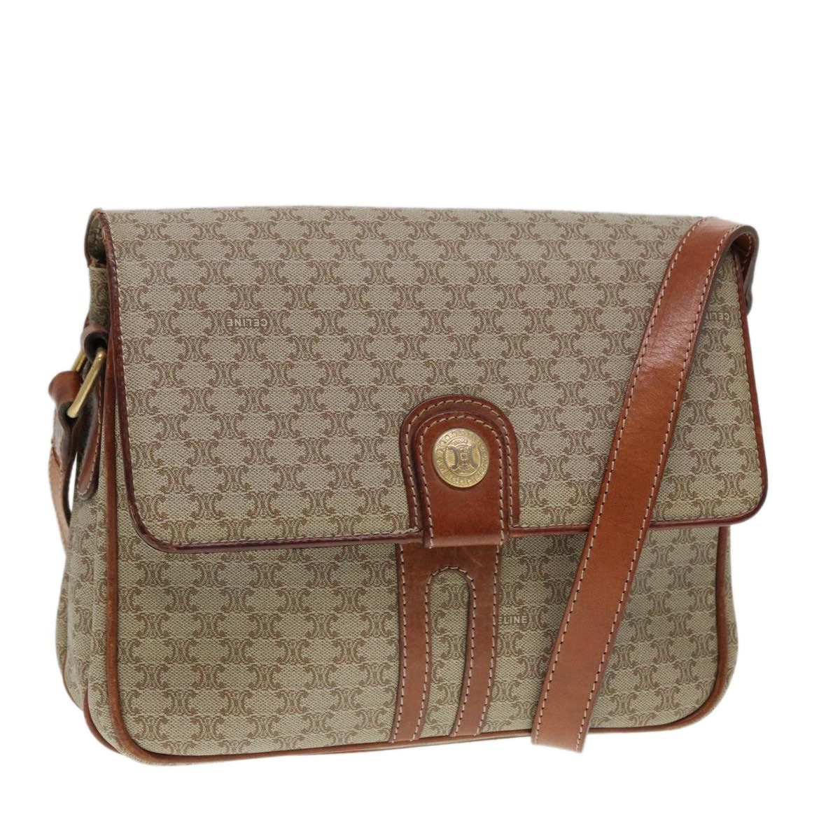 CELINE Macadam Canvas Shoulder Bag Pvc Leather Beige
