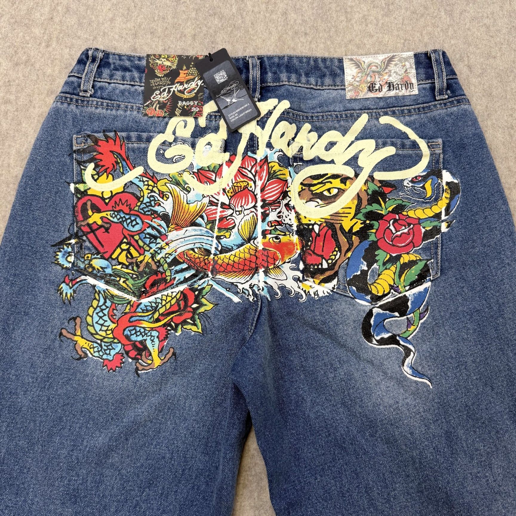 Ed Hardy Ed Hardy Jeans Mens 30 Light Wash Baggy Koi Dragon Tiger Snake Graphic Jeans Size US 30 / EU 46 - 2 Thumbnail