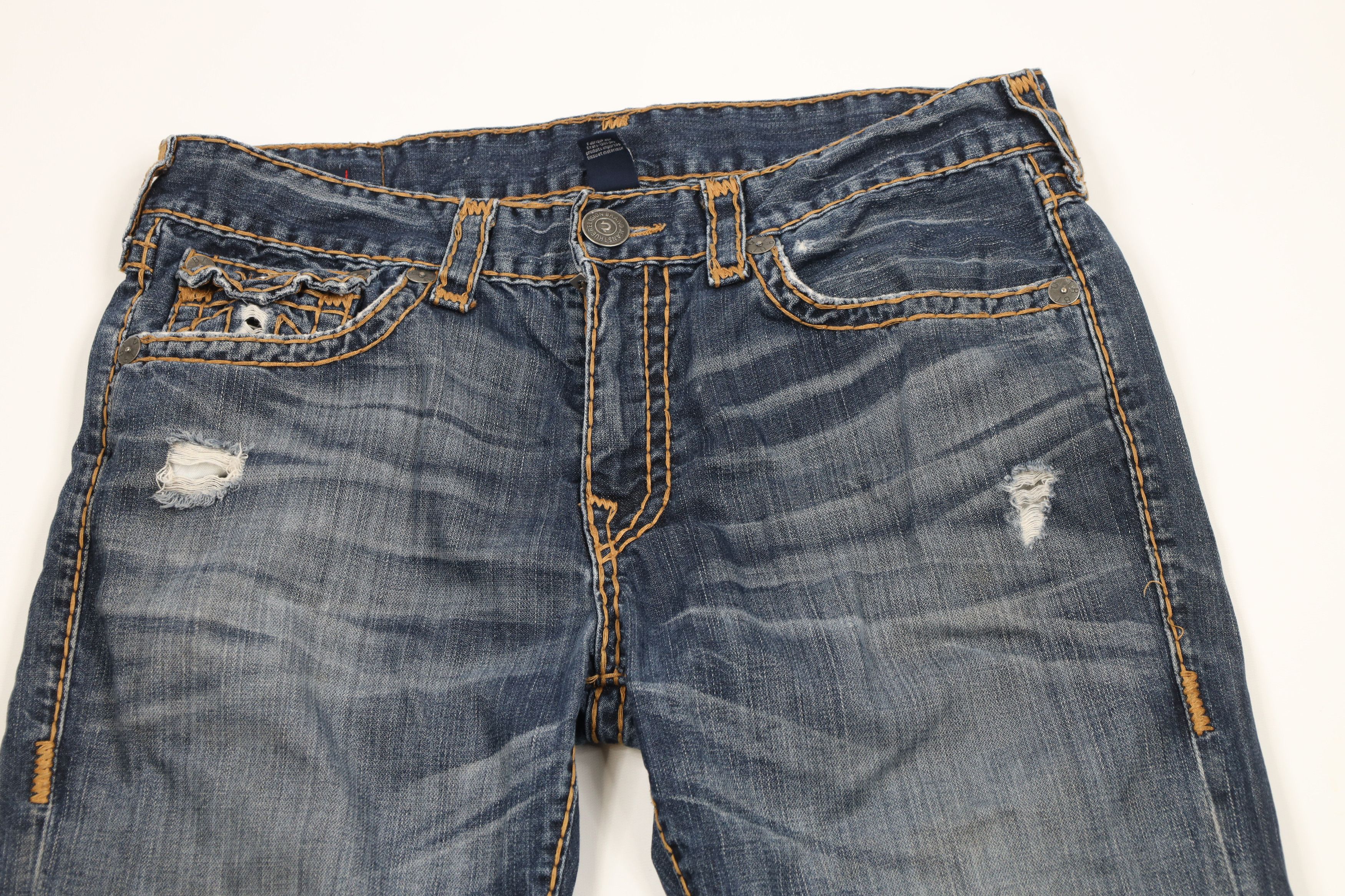 True Religion × Vintage True Religion Relaxed Slim Thick Stitch Denim Jeans USA Blue Size US 36 / EU 52 - 2 Thumbnail
