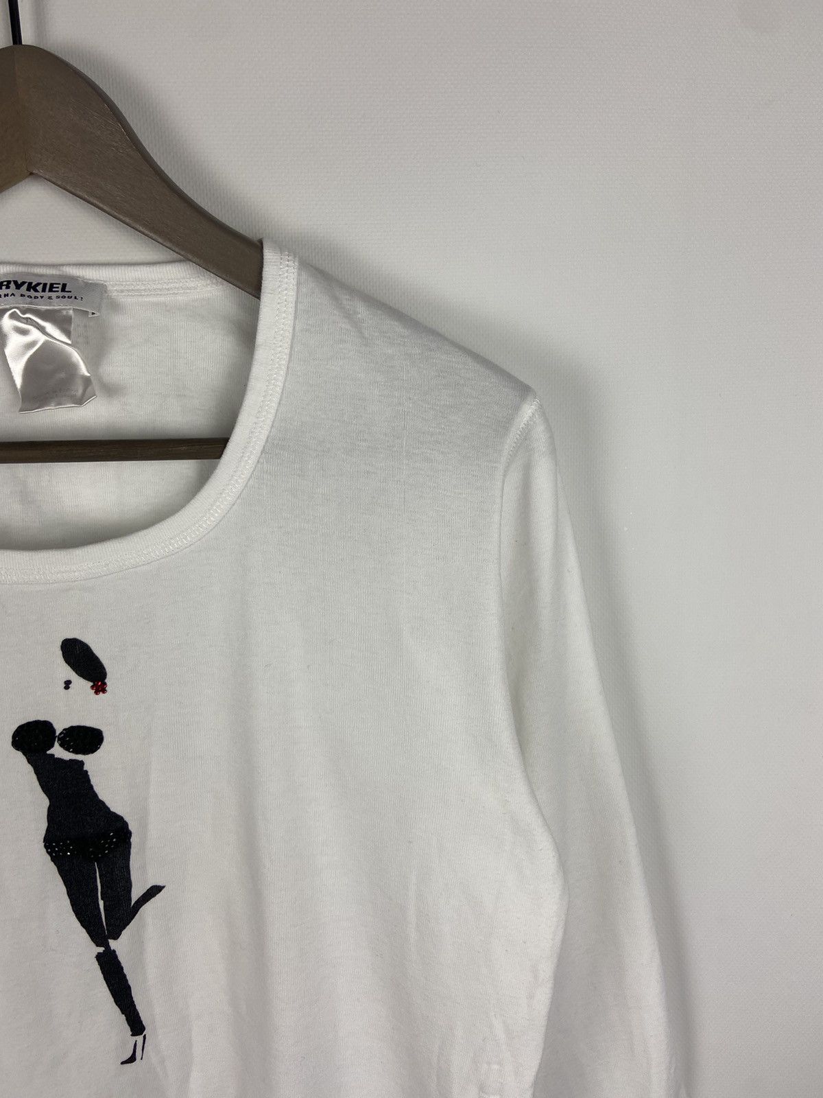 Designer × Sonia Rykiel Sonia Rykiel White Long Sleeve Graphic Tee "Lady" Blouse Size XL / US 12-14 / IT 48-50 - 4 Thumbnail