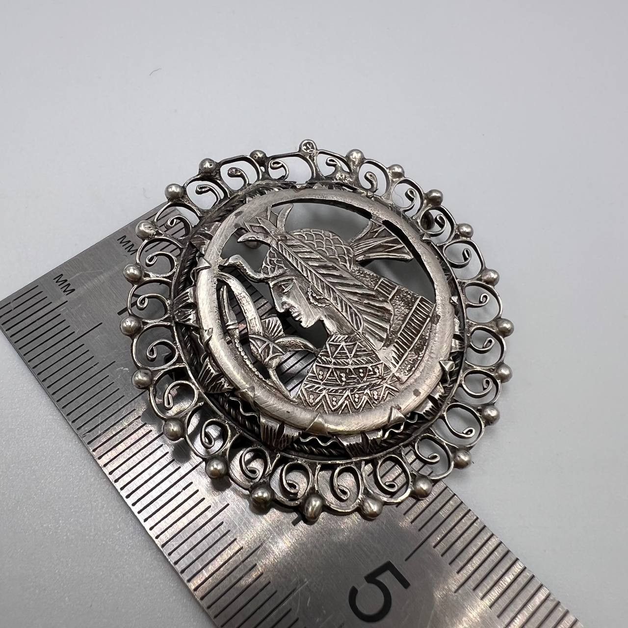 Vintage Vintage Brooch Pendant Carved Egyptian Pharaoh Silver 800 Size ONE SIZE - 4 Thumbnail