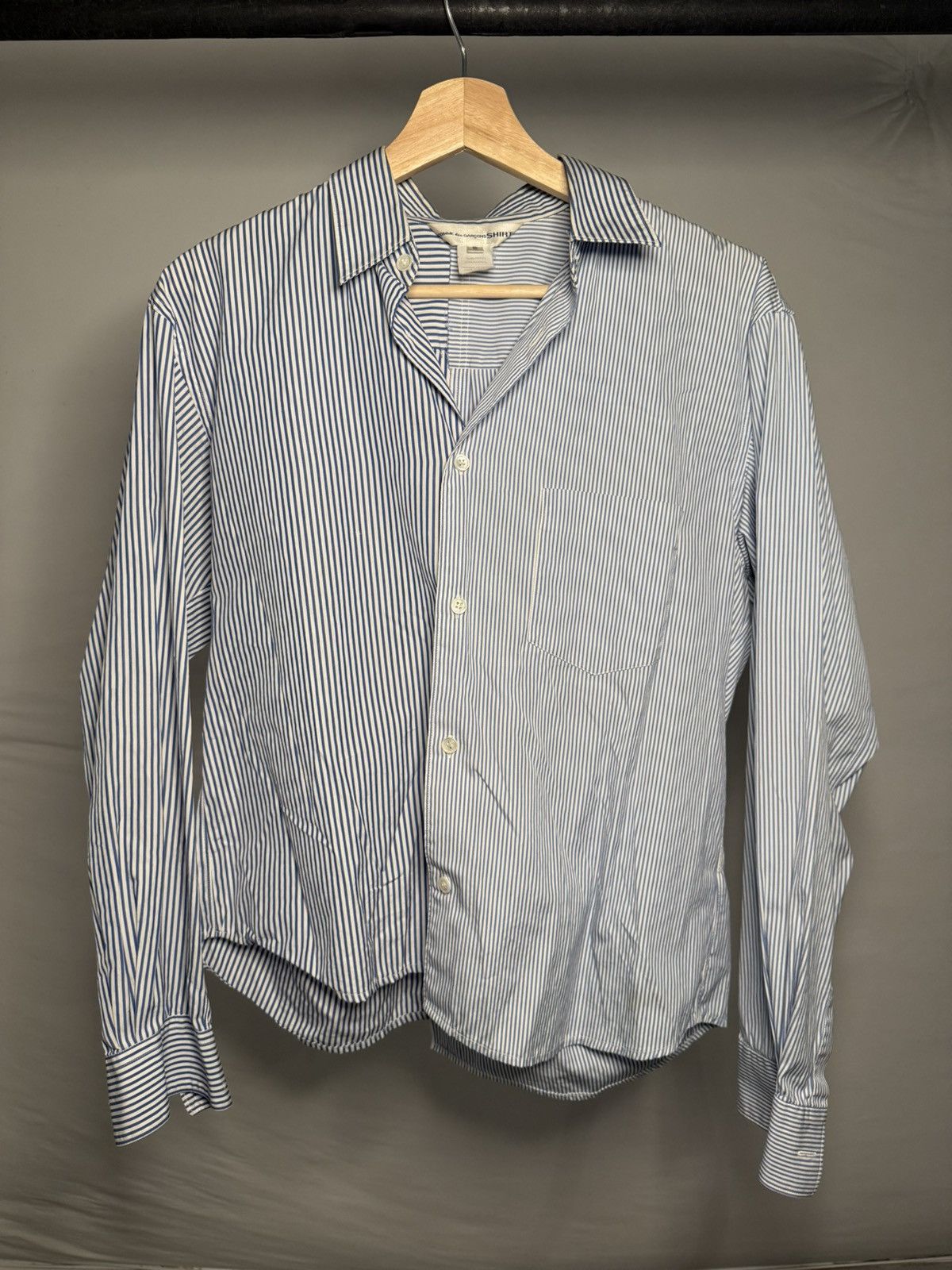 Comme Des Garcons SHIRT Cropped Striped Blue Button Up