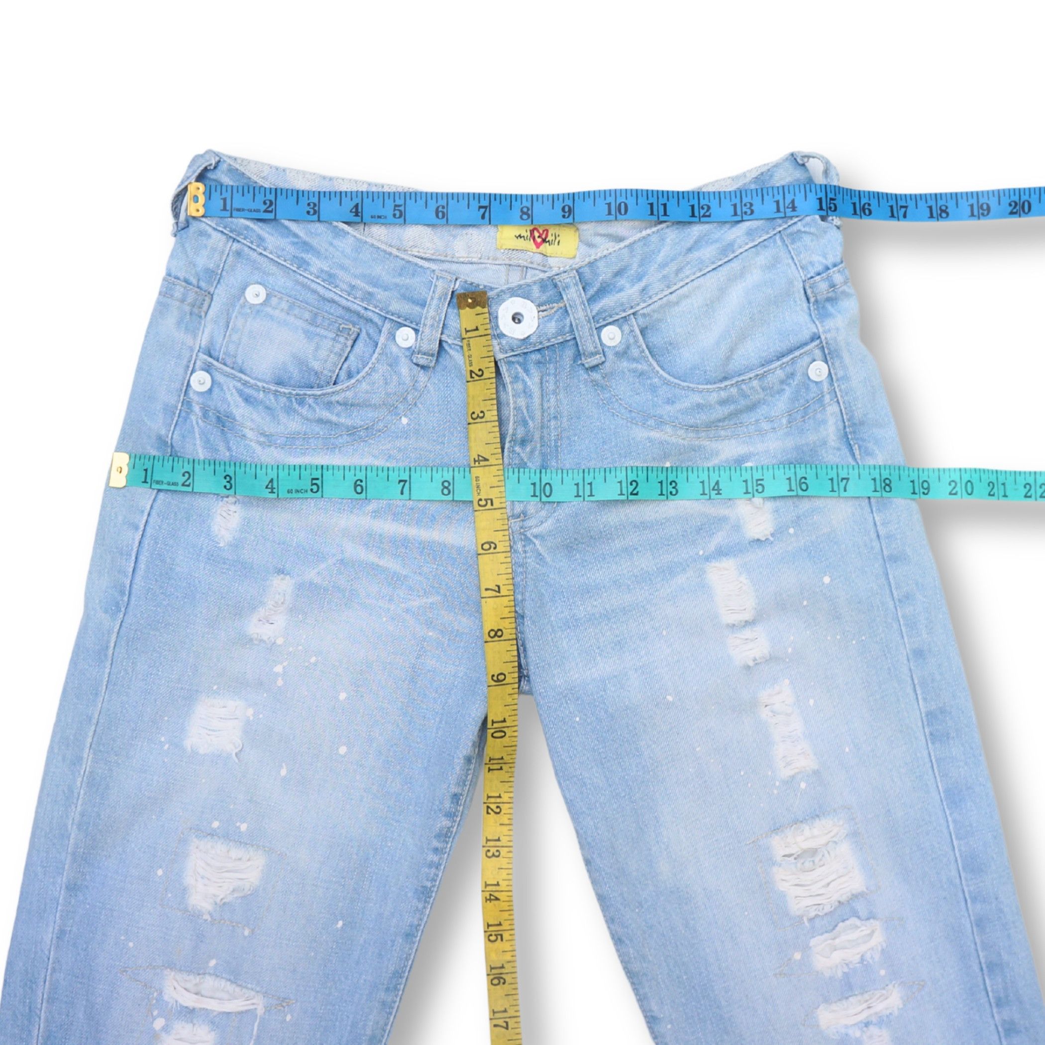 Japanese Brand MILI MILI Ripped And Paint Splattered With Cinch Back Jeans Size 27" / US 4 / IT 40 - 12 Thumbnail