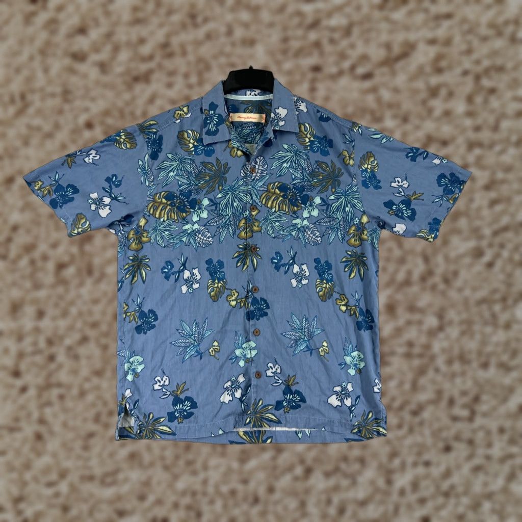 Tommy Bahama Tommy Bahama Shirt Mens Large Blue Leaf Floral Pattern Silk Button Up Hawaiian Size US L / EU 52-54 / 3 - 1 Thumbnail