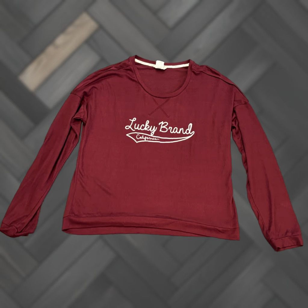 Lucky Brand Lucky Brand Top Womens XL Red Long Sleeve Logo Knit Tee Shirt T-Shirt Size XL / US 12-14 / IT 48-50 - 1 Thumbnail