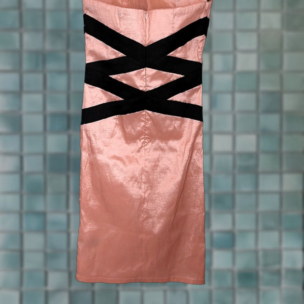 Forever 21 FOREVER 21 Women’s Pink Black Strapless Dress Midi Pencil Dress Formal Wedding Prom Petite PS Small Multicolor Women Size S / US 4 / IT 40 - 1 Thumbnail