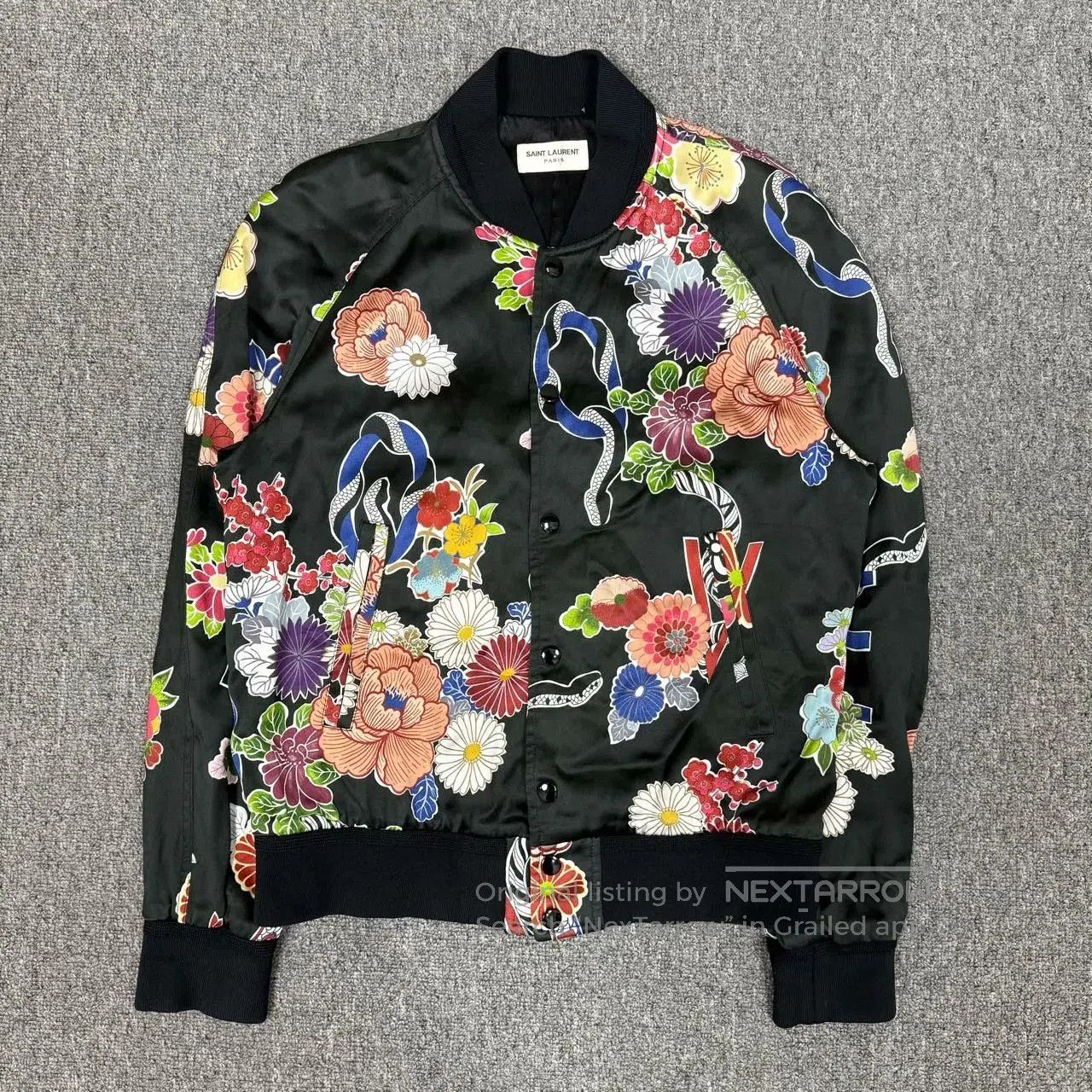 Saint Laurent Paris Saint Laurent Black Floral Jacket. Size L / US 10 / IT 46 - 1 Thumbnail