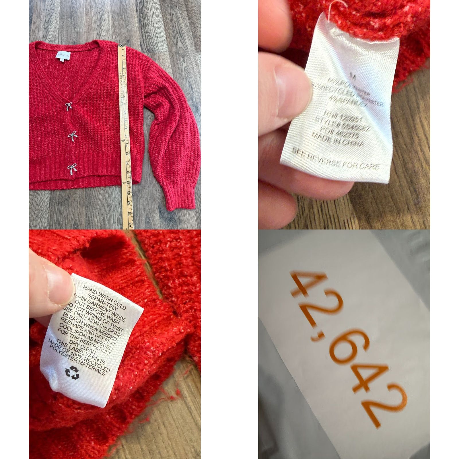 Vintage Pink Rose Sweater Cardigan Women's Medium Red Button Up Long Sleeve Size M / US 6-8 / IT 42-44 - 8 Thumbnail